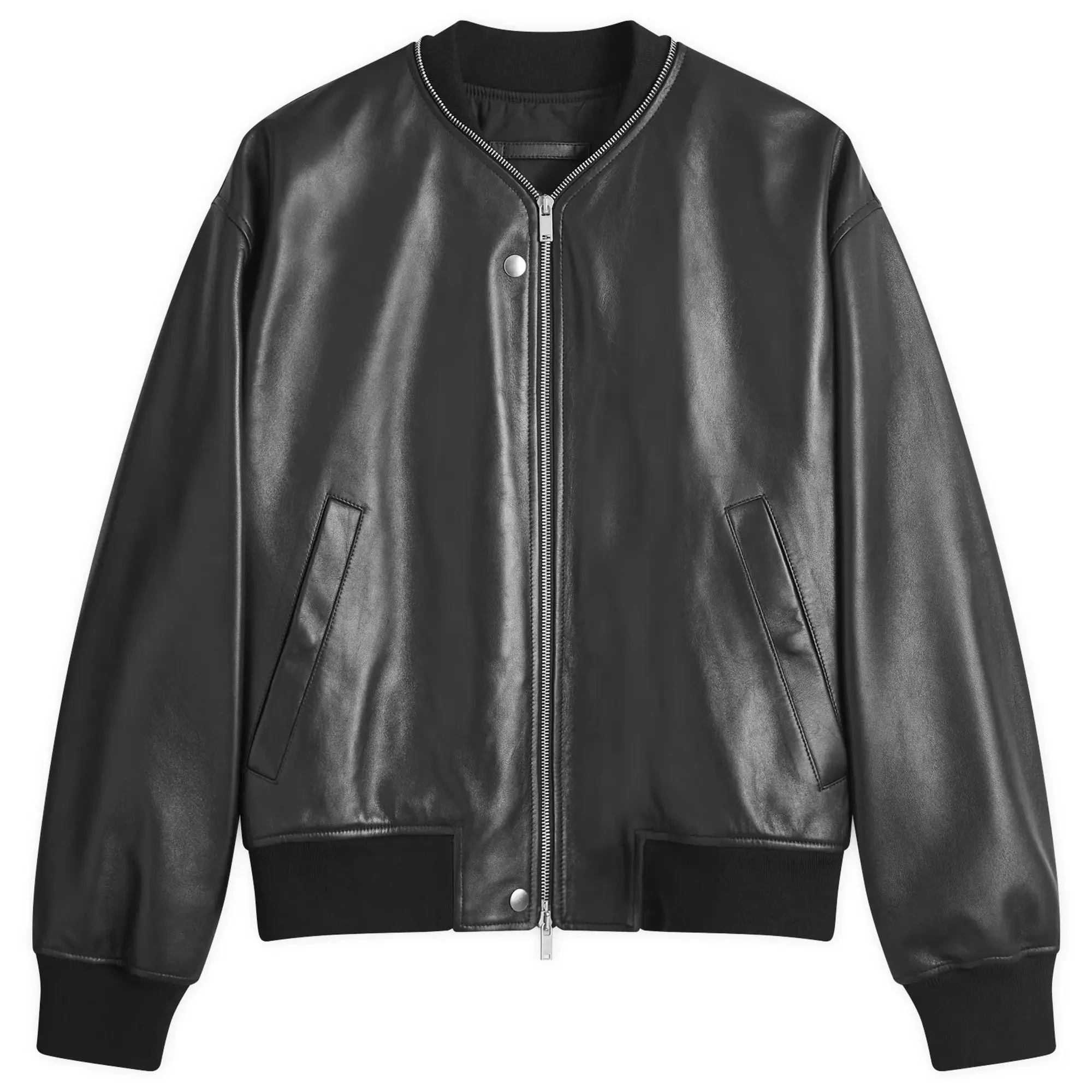 Jil Sander Women's Leather Bomber Jacket Black