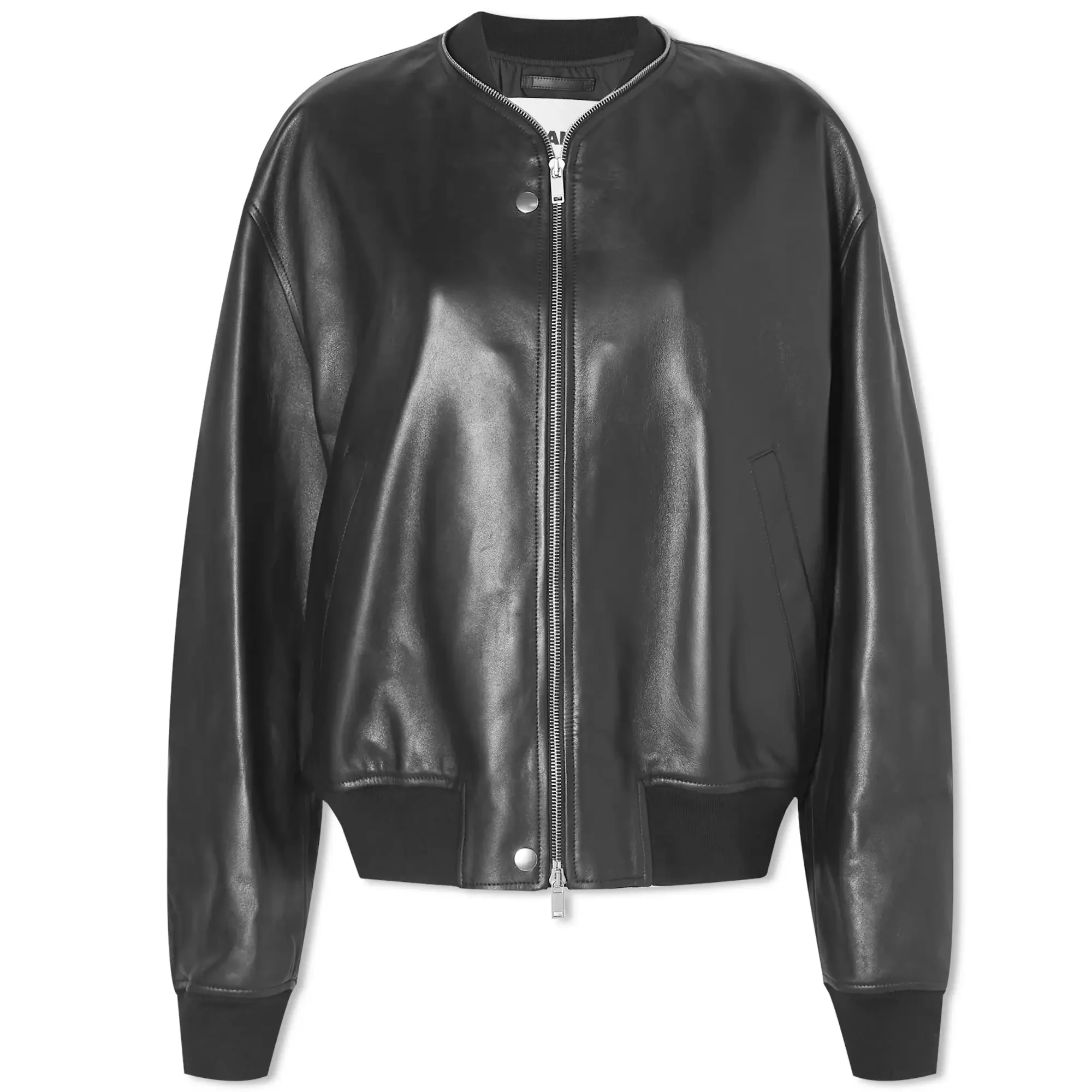 Jil Sander Women's Leather Bomber Jacket Black