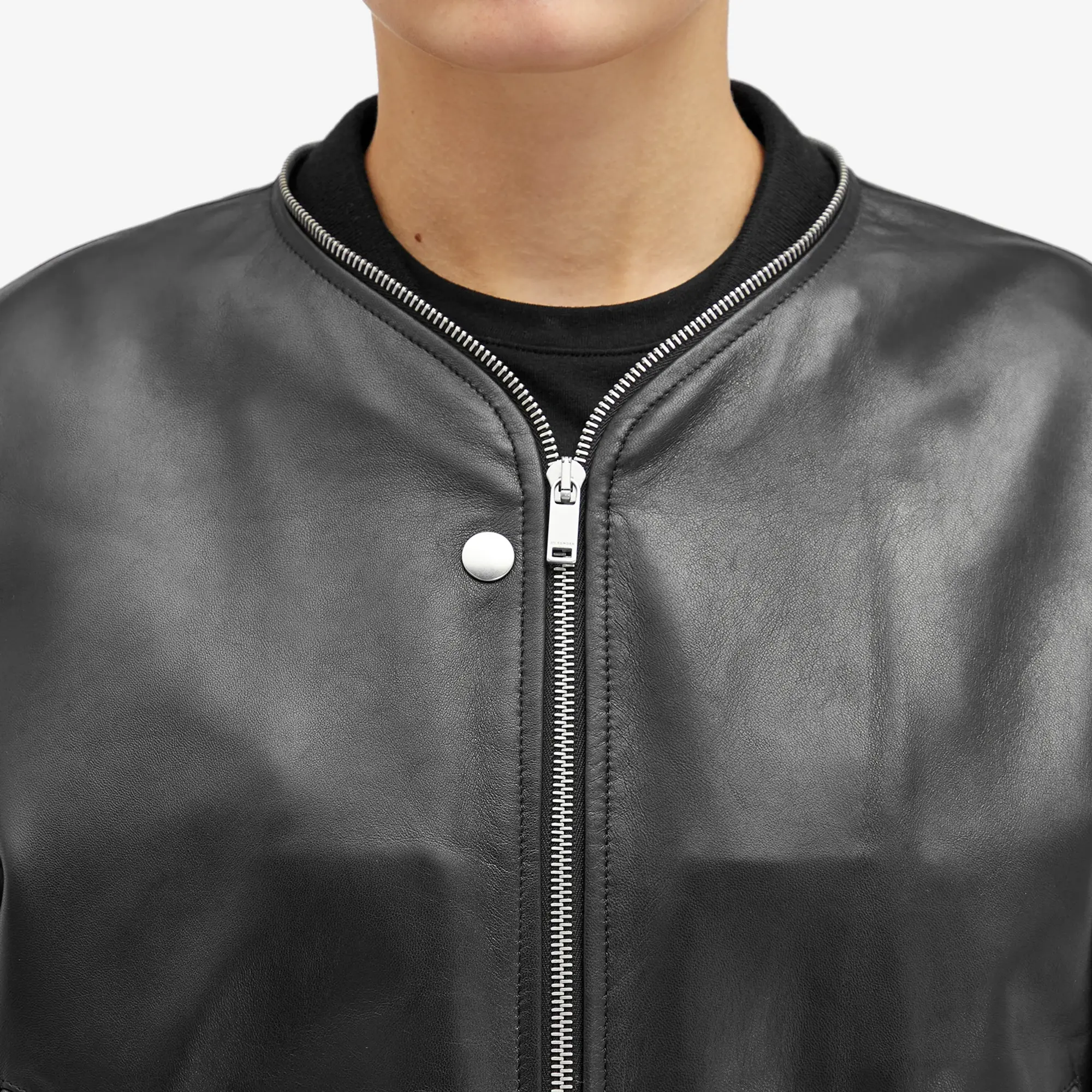 Jil Sander Women's Leather Bomber Jacket Black