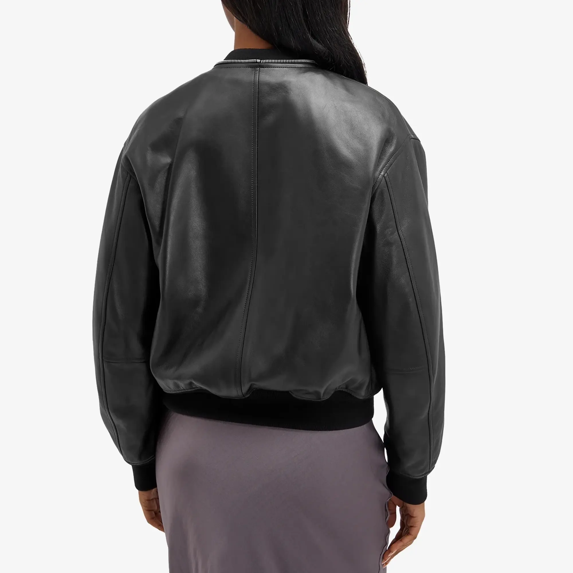 Jil Sander Women's Leather Bomber Jacket Black