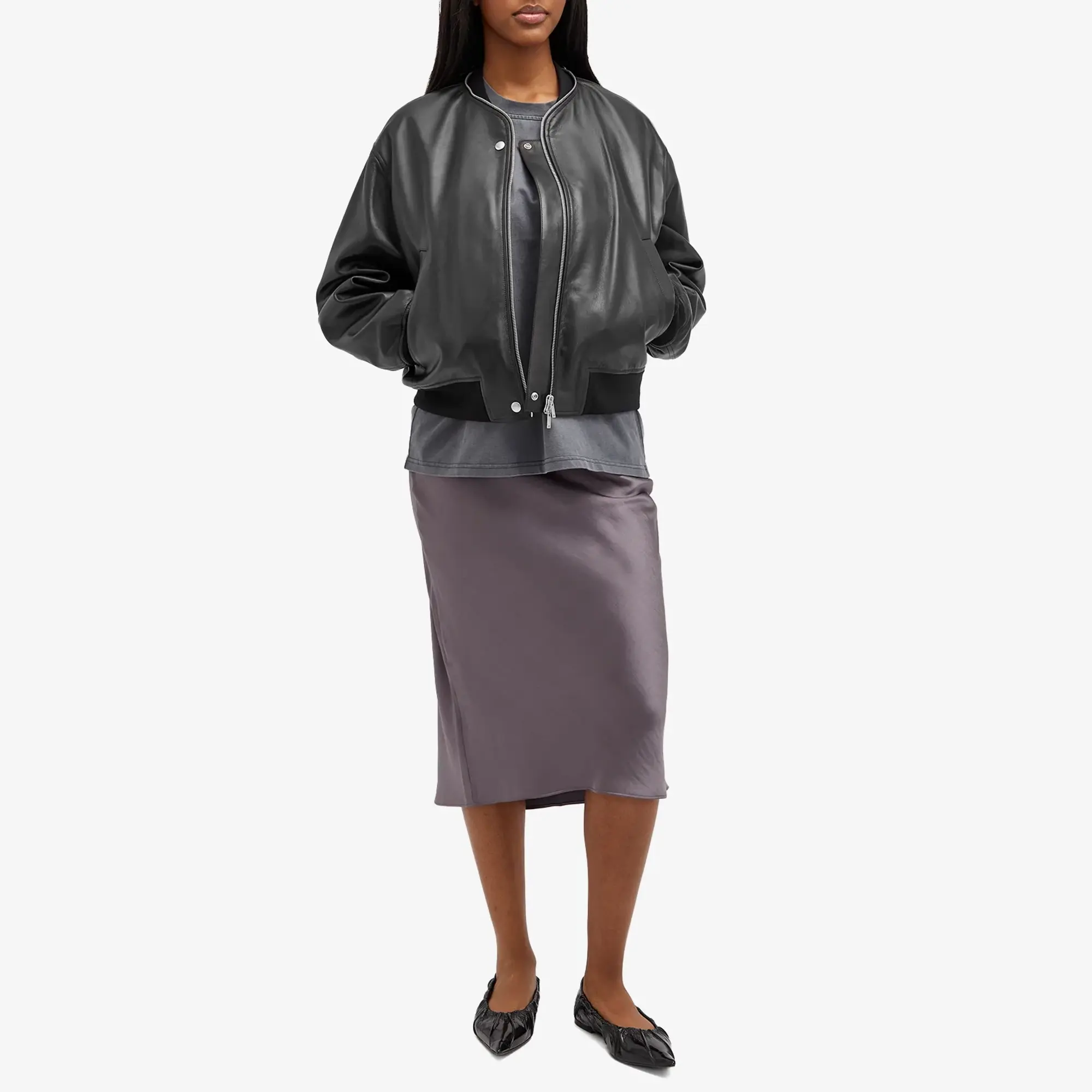 Jil Sander Women's Leather Bomber Jacket Black