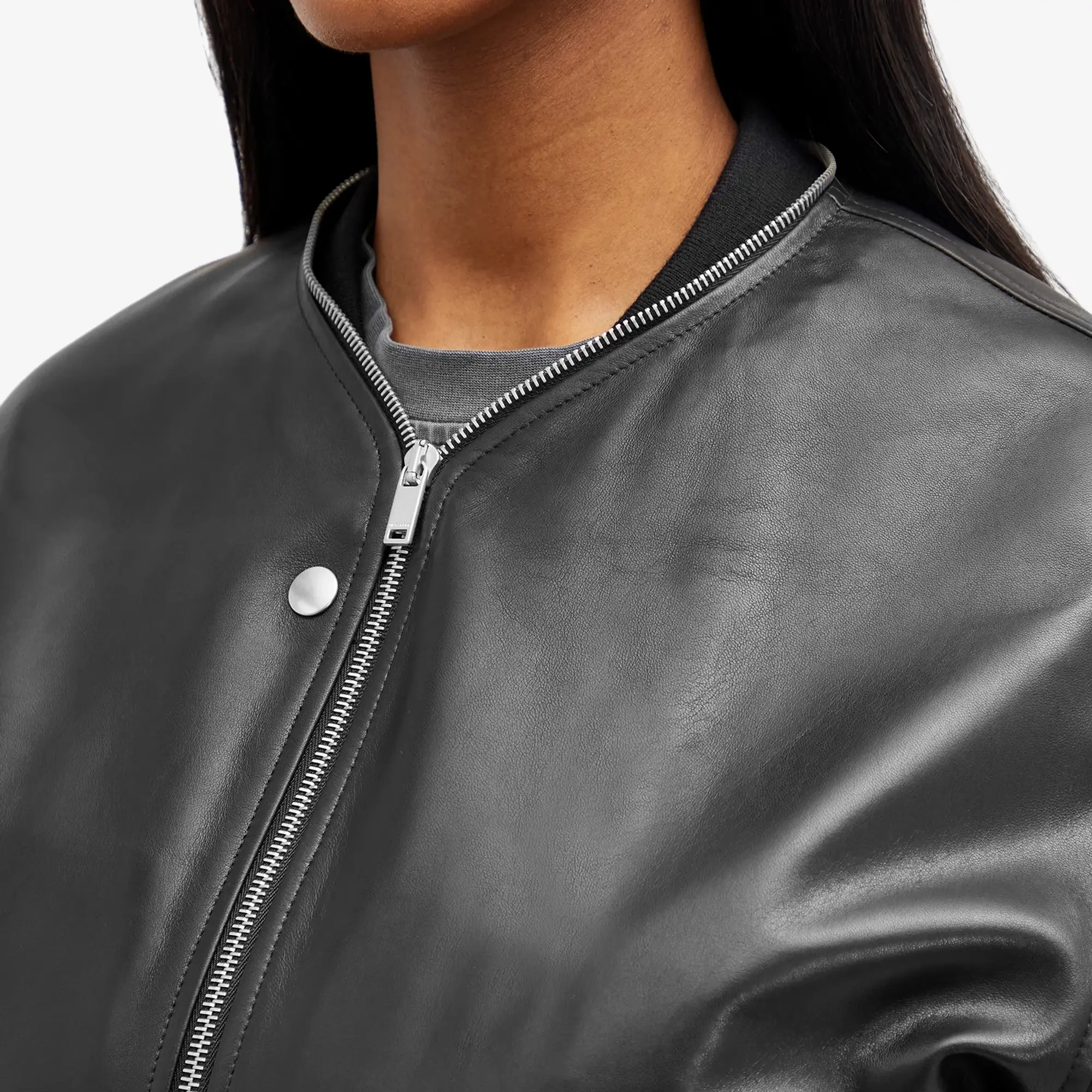 Jil Sander Women's Leather Bomber Jacket Black