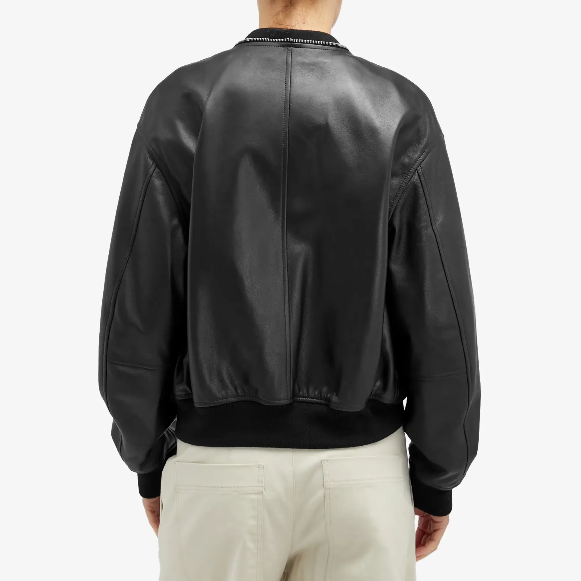 Jil Sander Women's Leather Bomber Jacket Black