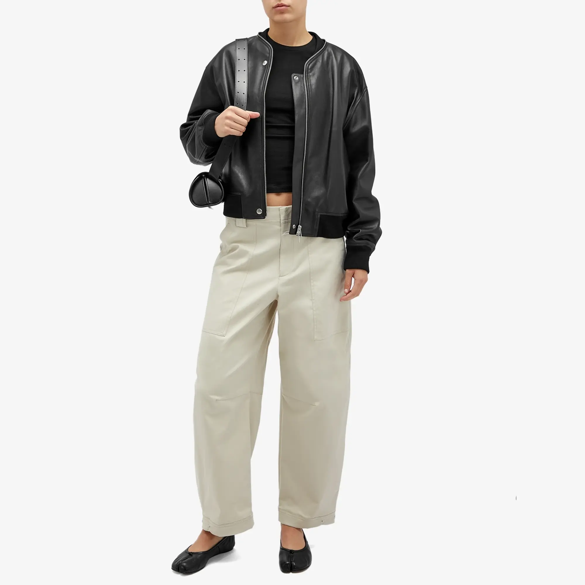 Jil Sander Women's Leather Bomber Jacket Black