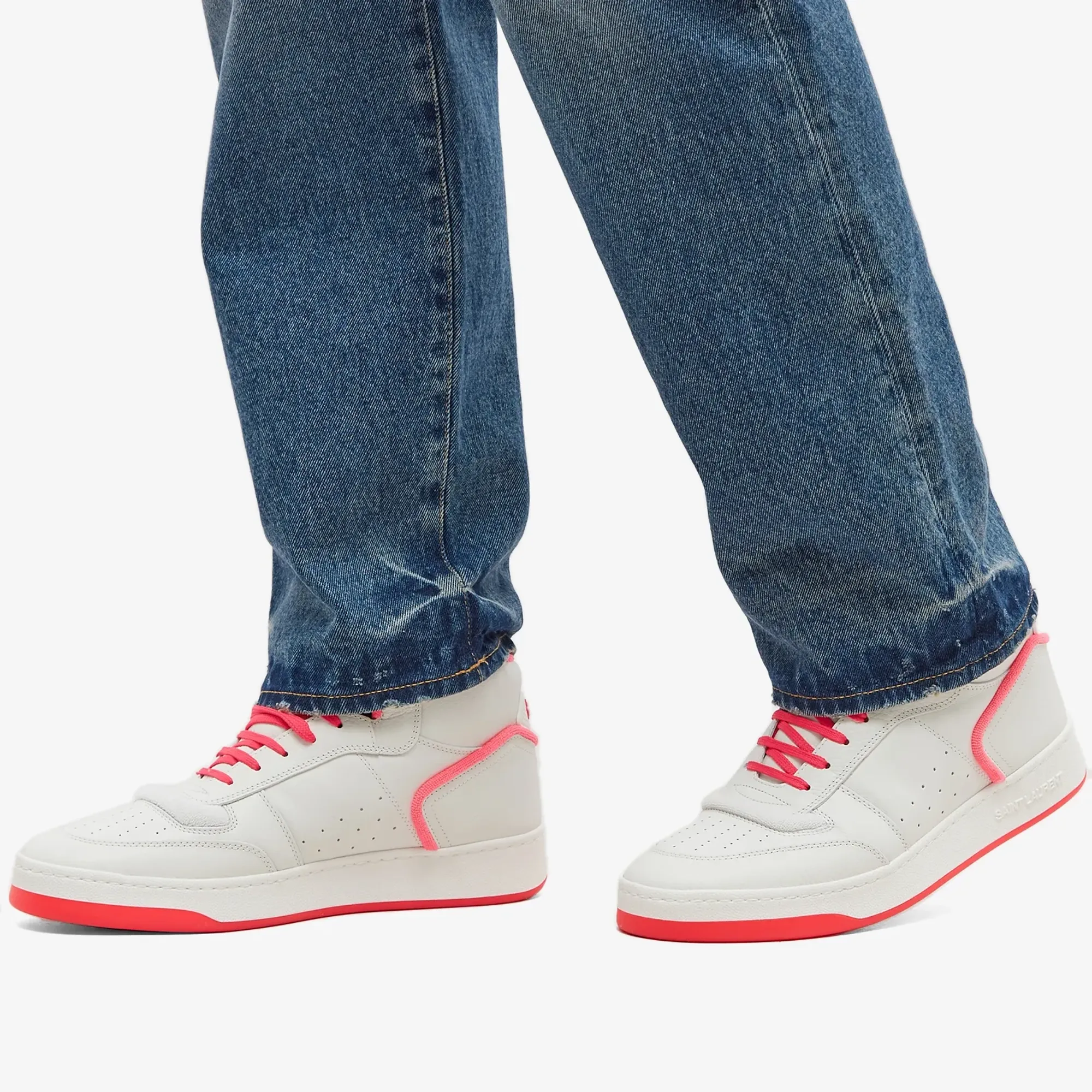Saint Laurent SL-80 Mid \'White Neon Pink\' Saint Laurent - White & Pink Leather Signature Logo Sneaker main image 4
