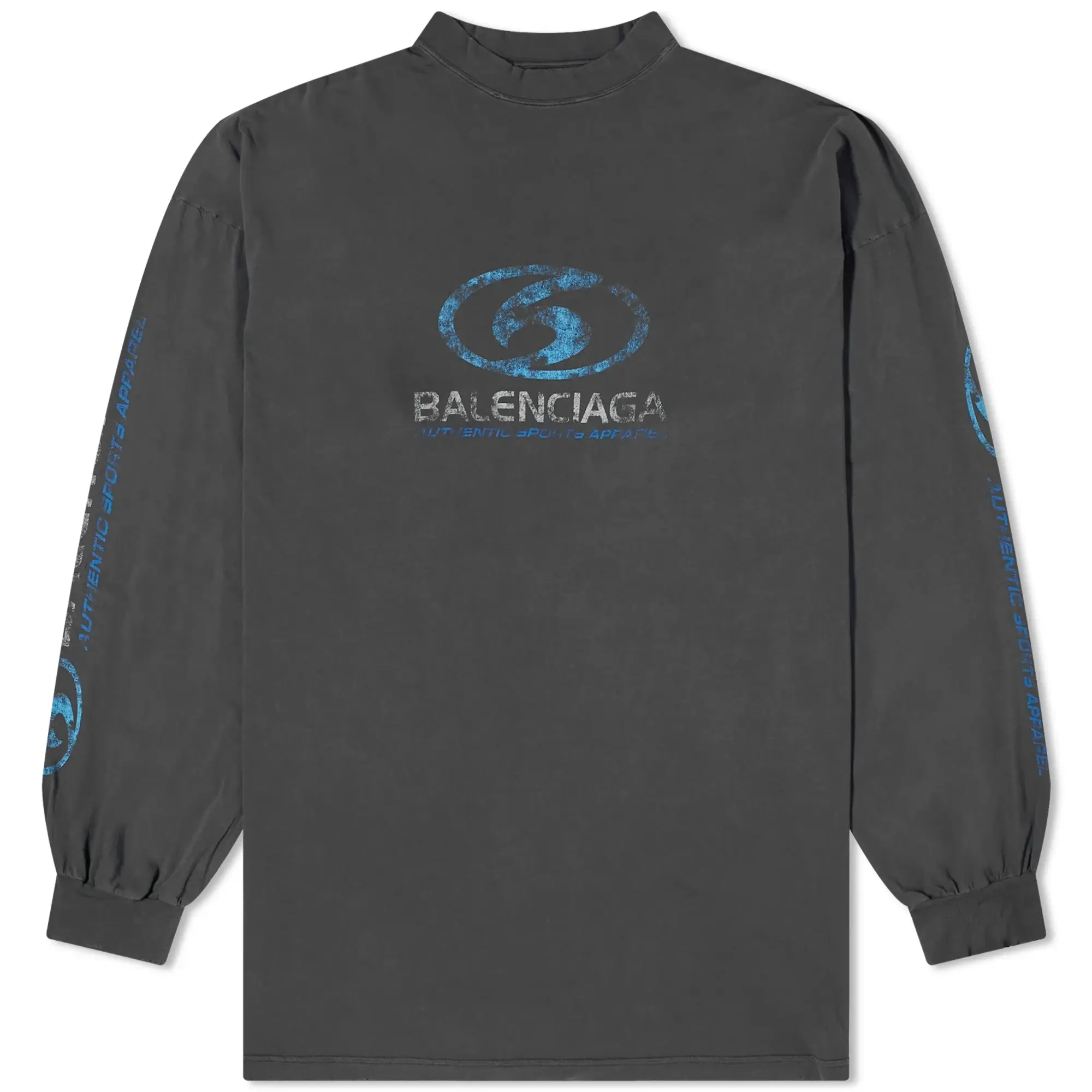 Balenciaga Men's Surf Logo Longsleeve Tee Faded Black/Blue