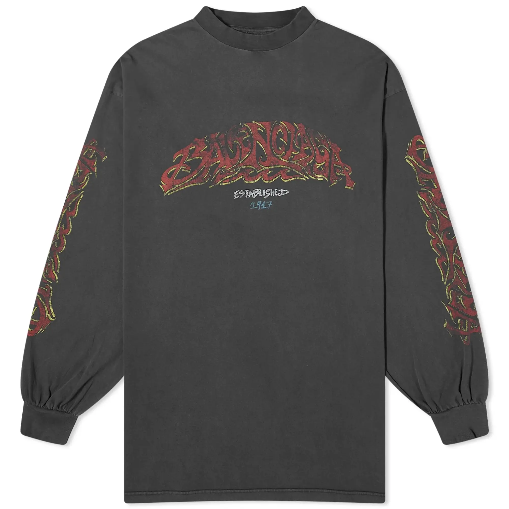 Balenciaga Men's Offshore Vintage Longsleeve Tee Faded Black/Red