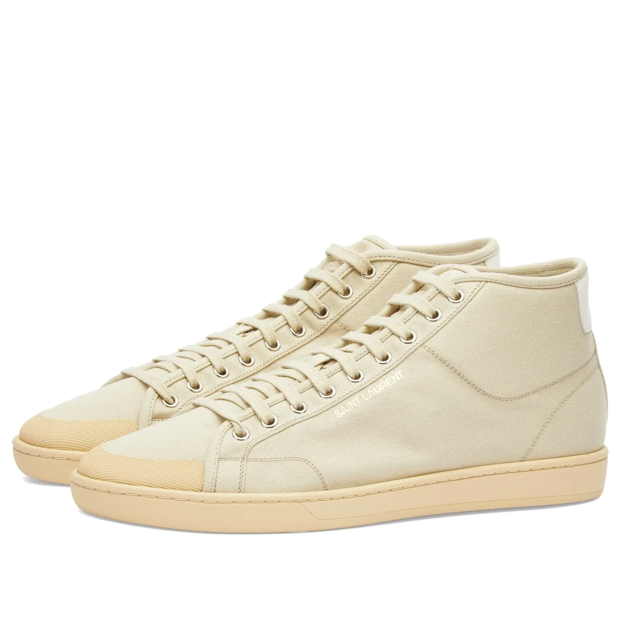 Saint Laurent Men's SL-39 Mid Top Sneaker Tan Beige/Coffee White