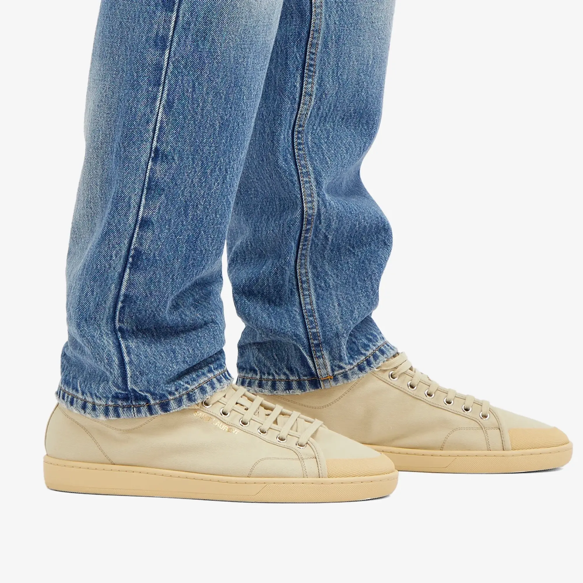 Saint Laurent Men's SL-39 Mid Top Sneaker Tan Beige/Coffee White