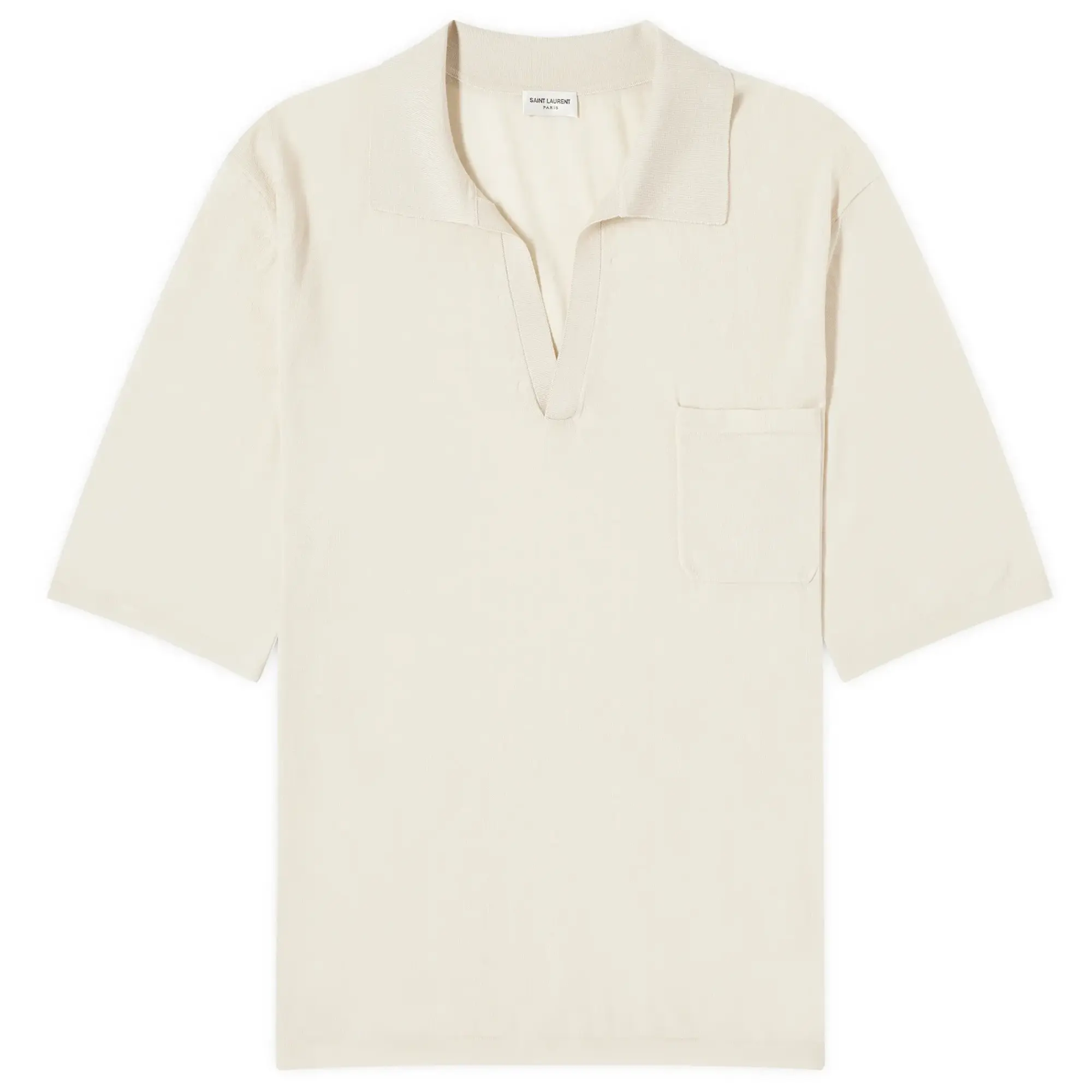 Saint Laurent Men's Open Collar Knit Polo Ecru
