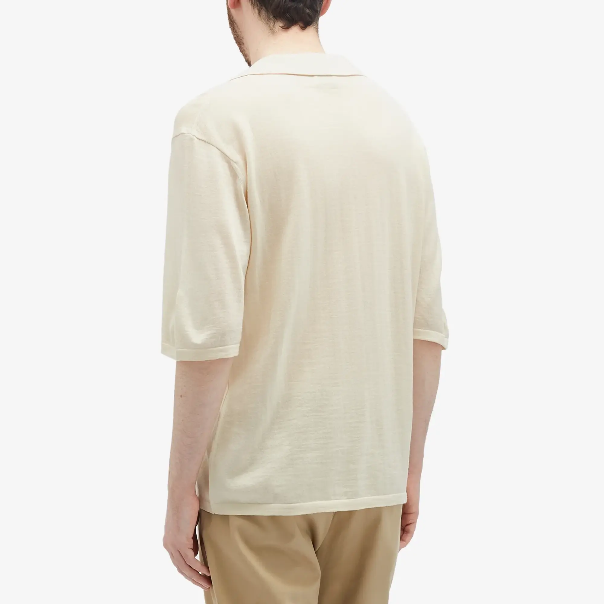 Saint Laurent Men's Open Collar Knit Polo Ecru