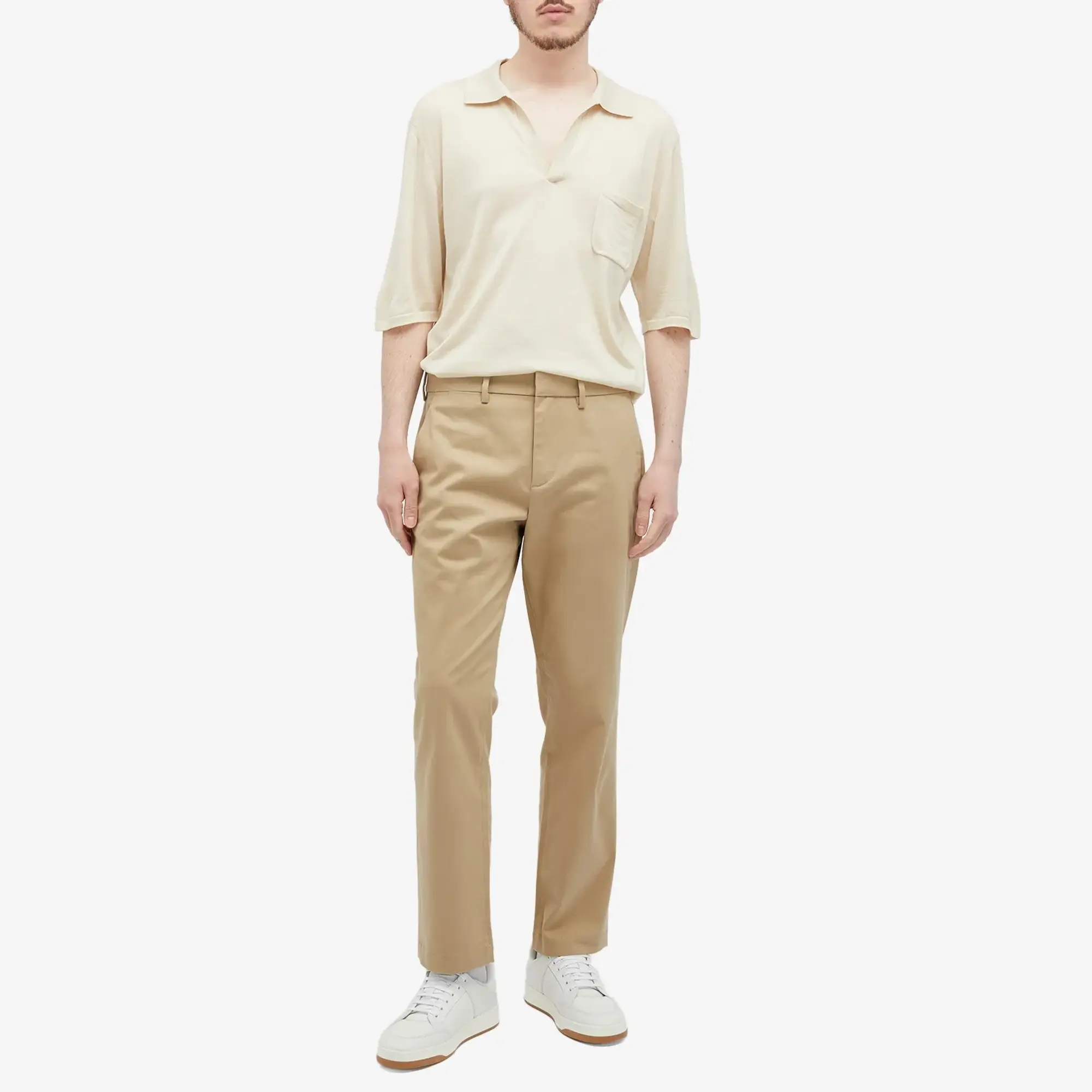 Saint Laurent Men's Open Collar Knit Polo Ecru