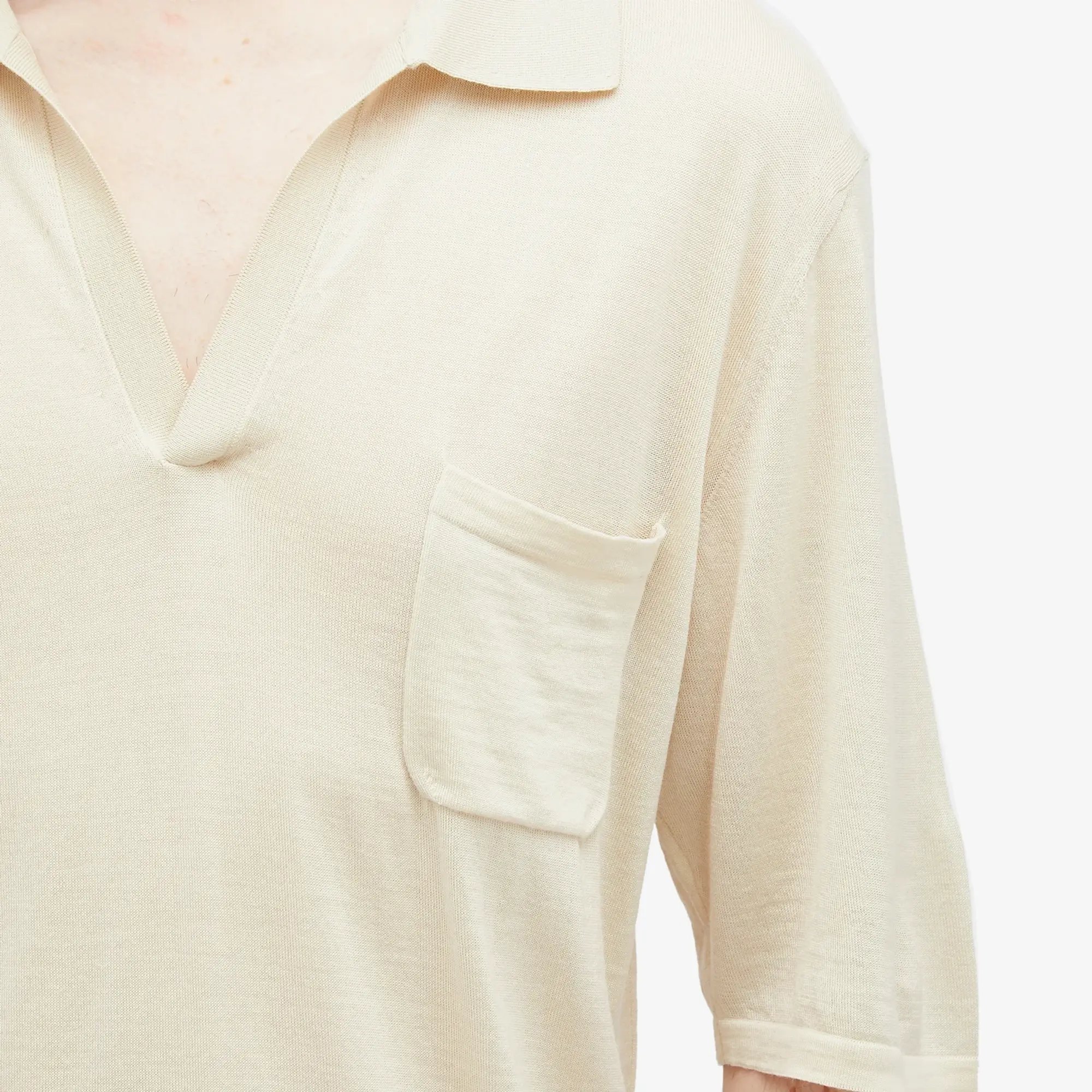 Saint Laurent Men's Open Collar Knit Polo Ecru