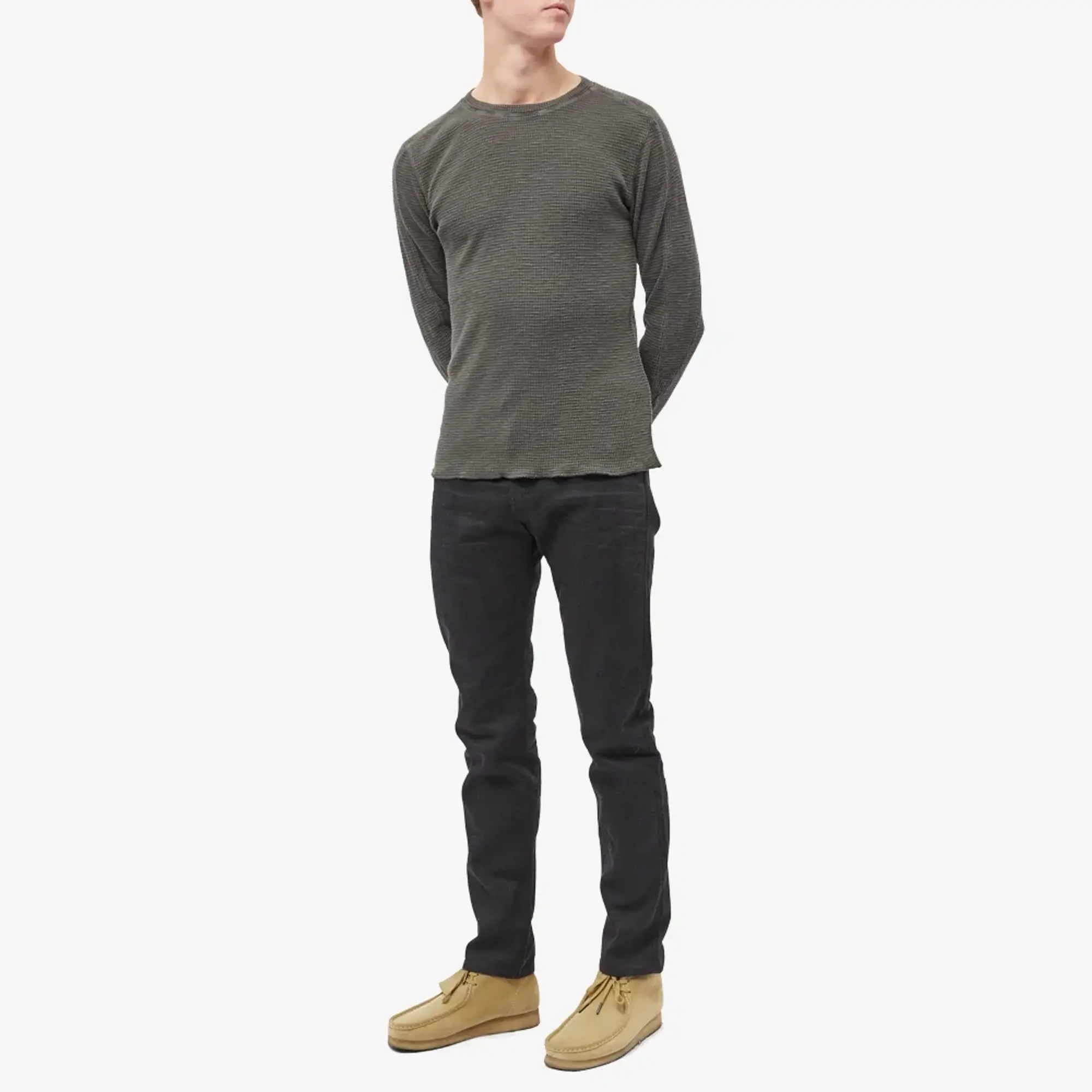 RRL Men's Long Sleeve T-Shirt Faded Black Canvas