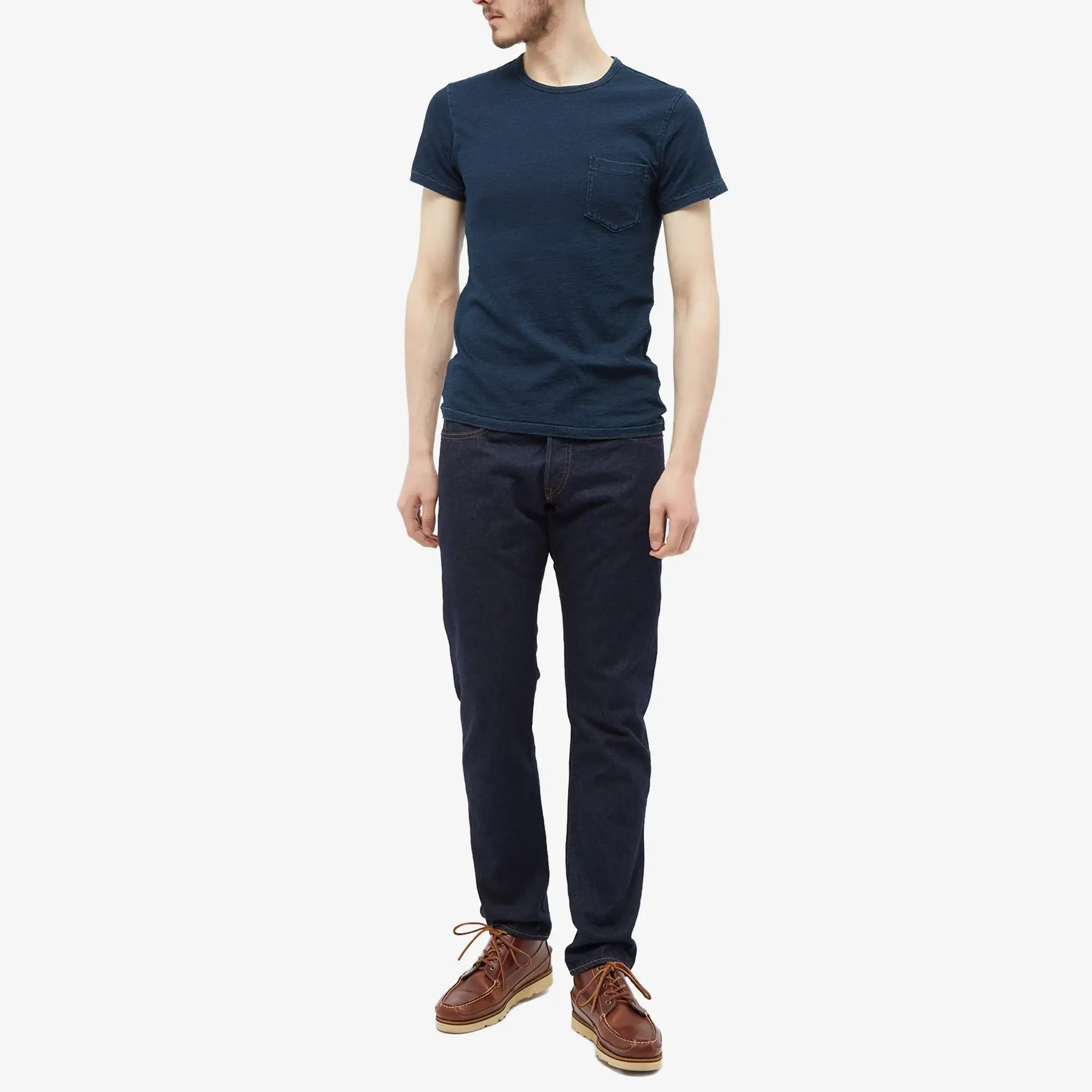 Ralph Lauren RRL Men's Indigo Dyed Crew T-Shirt Rinsed Indigo
