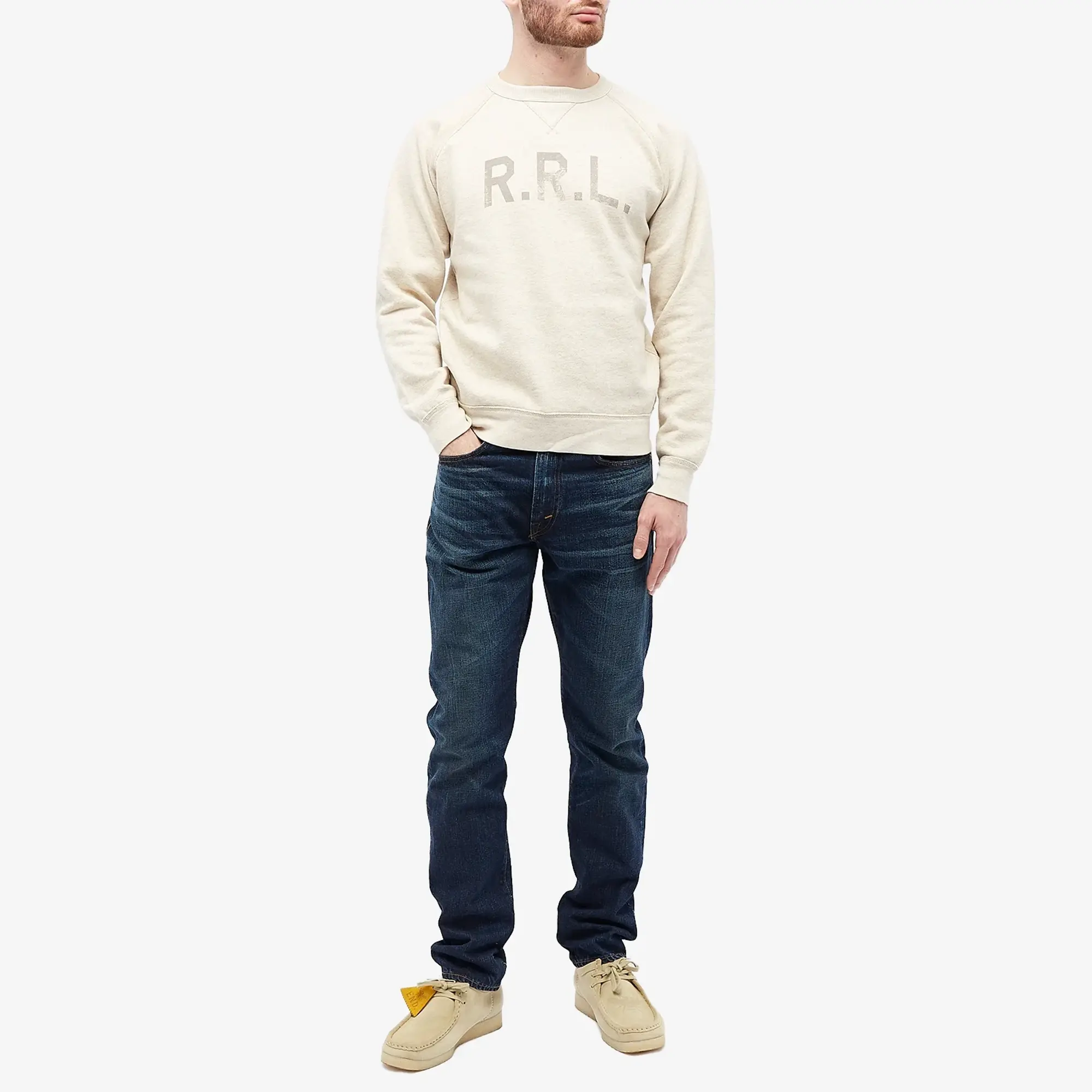 Ralph Lauren RRL Men's Graphic Logo Crew Sweat Oatmeal Heather