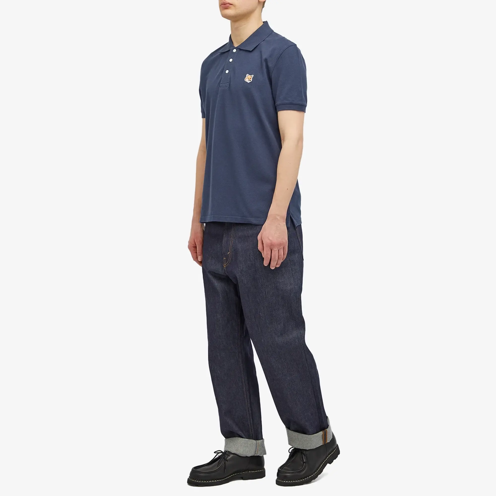 Maison Kitsuné Maison Kitsune Fox Head Patch Regular Polo Ink Blue