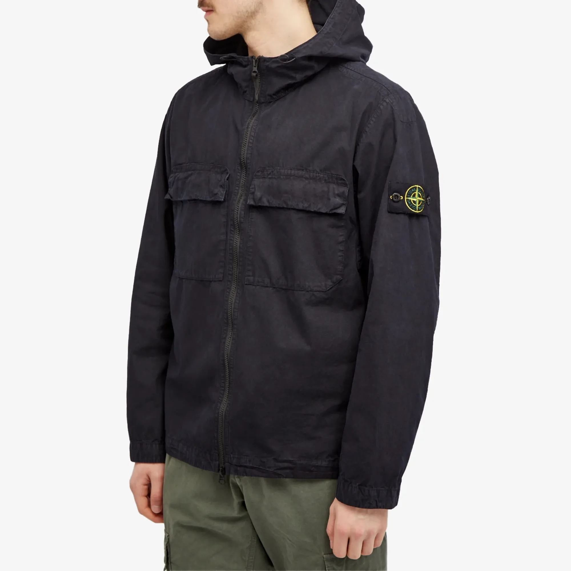 Stone Island Men's Brushed Cotton Canvas Hooded Overshirt Navy