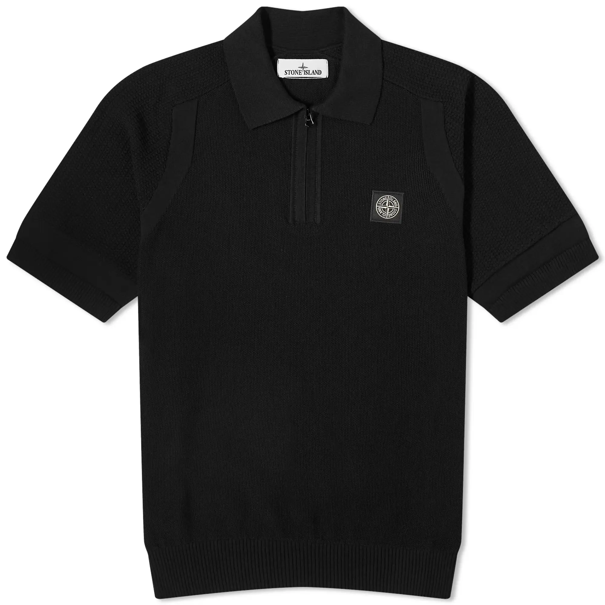 Stone Island Men's Soft Cotton Patch Knitted Polo Shirt Black