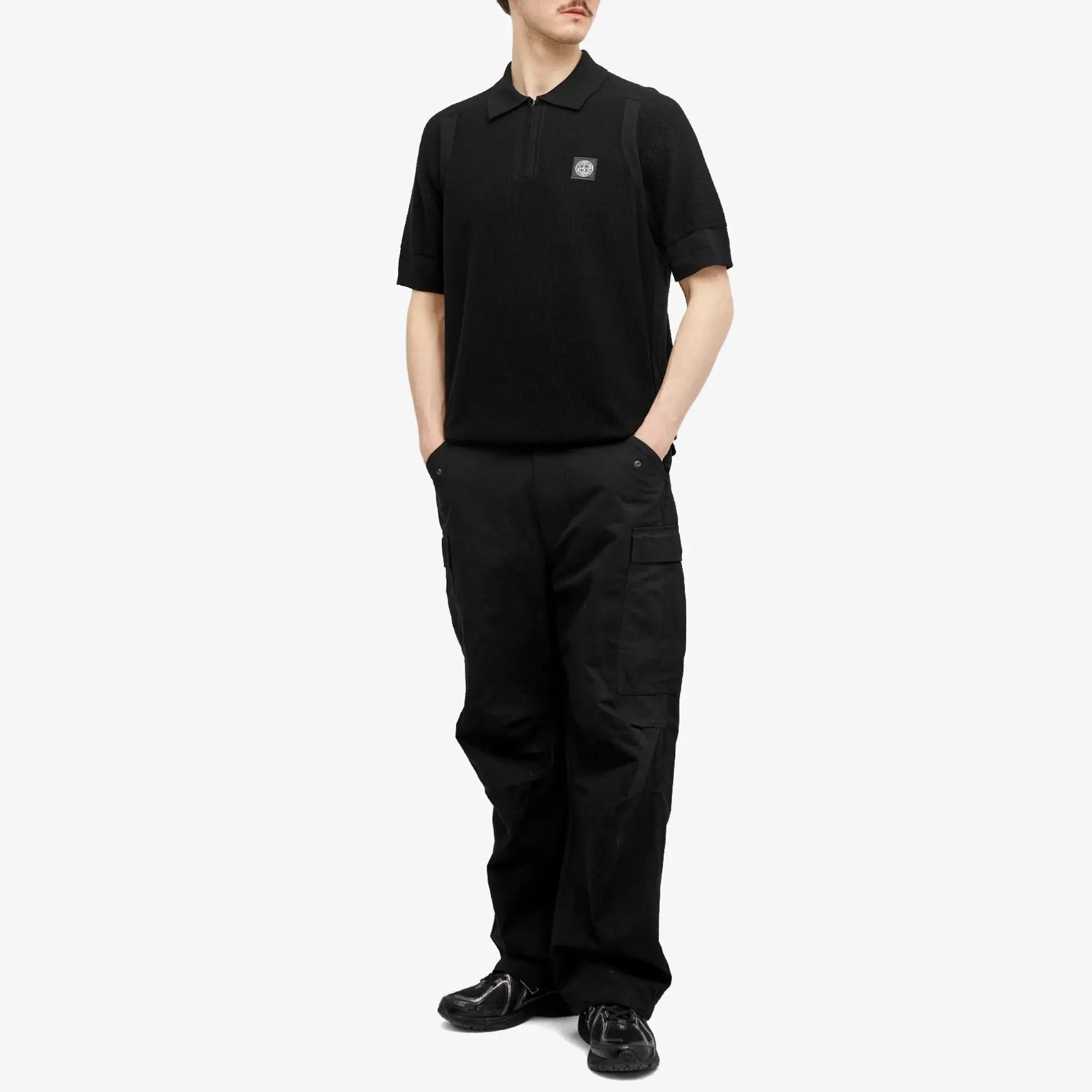 Stone Island Men's Soft Cotton Patch Knitted Polo Shirt Black