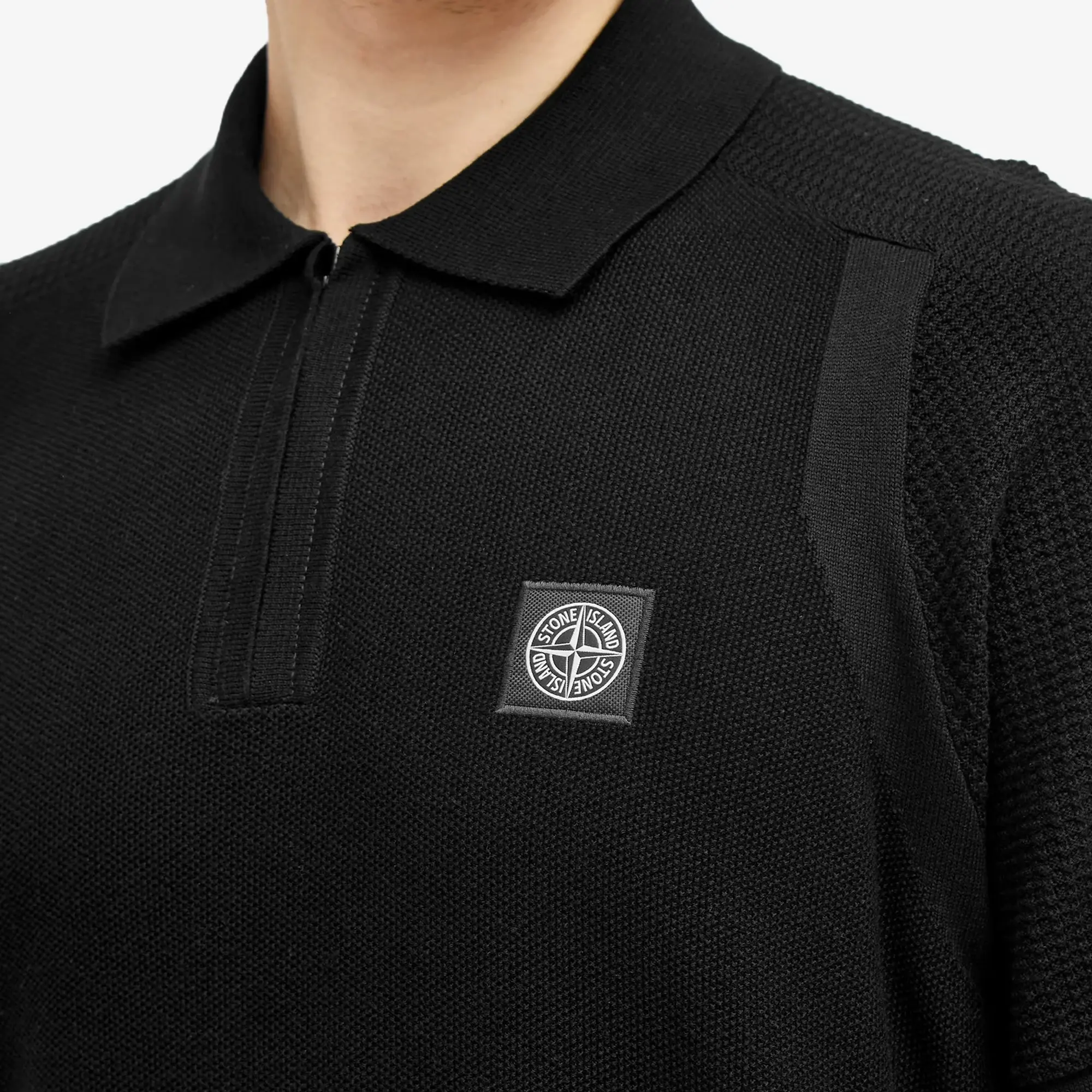 Stone Island Men's Soft Cotton Patch Knitted Polo Shirt Black
