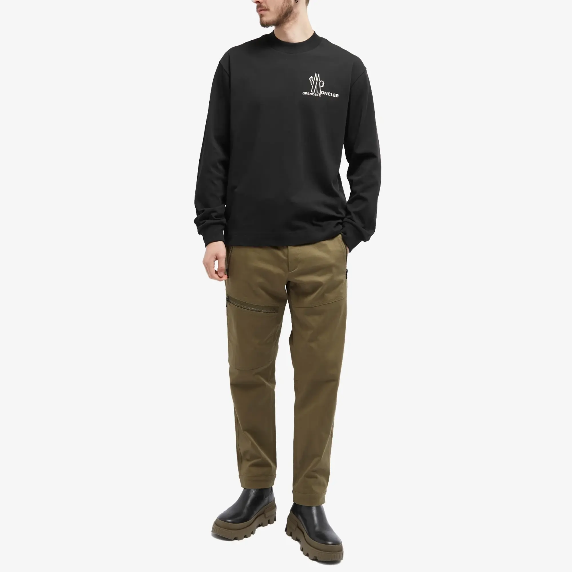 Moncler Grenoble Men's Long Sleeve Tonal Logo T-Shirt Black