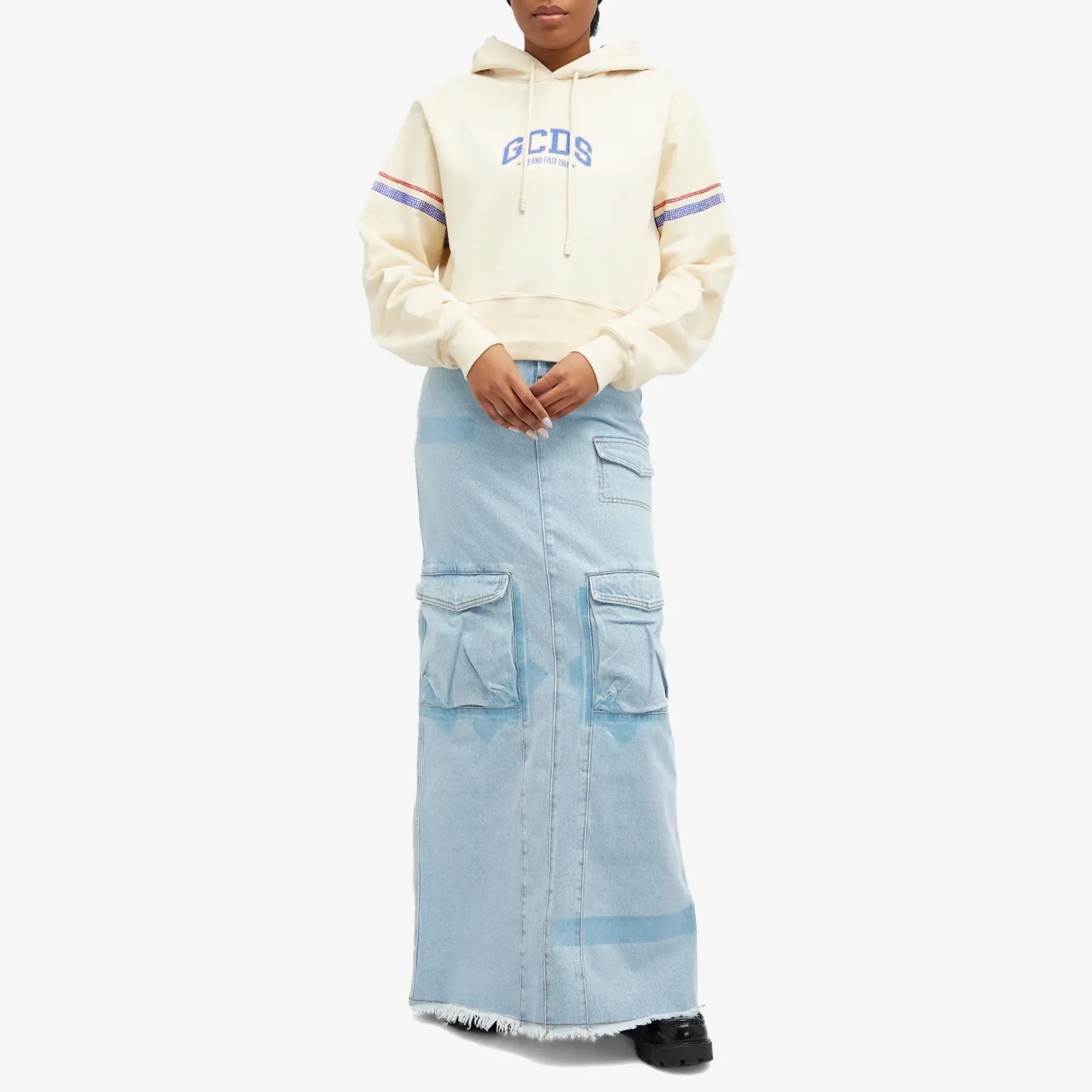 GCDS Women's Logo Cropped Hoodie Off White
