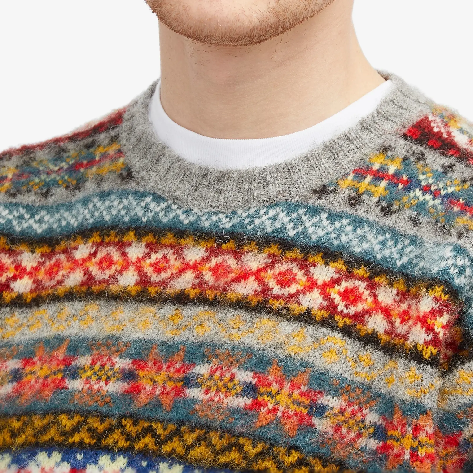 Jamieson's of Shetland Men's Brushed Fair Isle Crew Knit Steel Grey