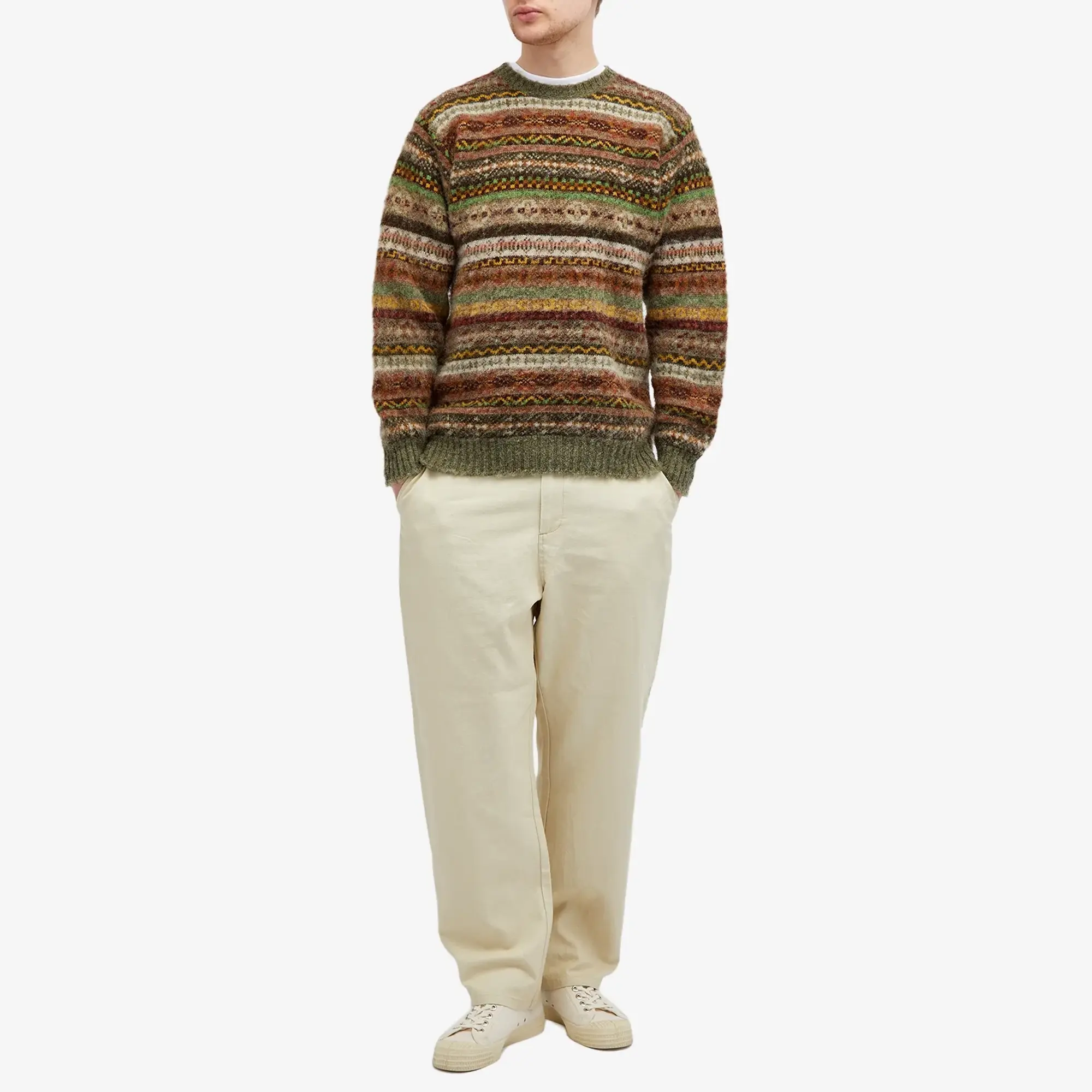 Jamieson's of Shetland Men's Brushed Fair Isle Crew Knit Artichoke