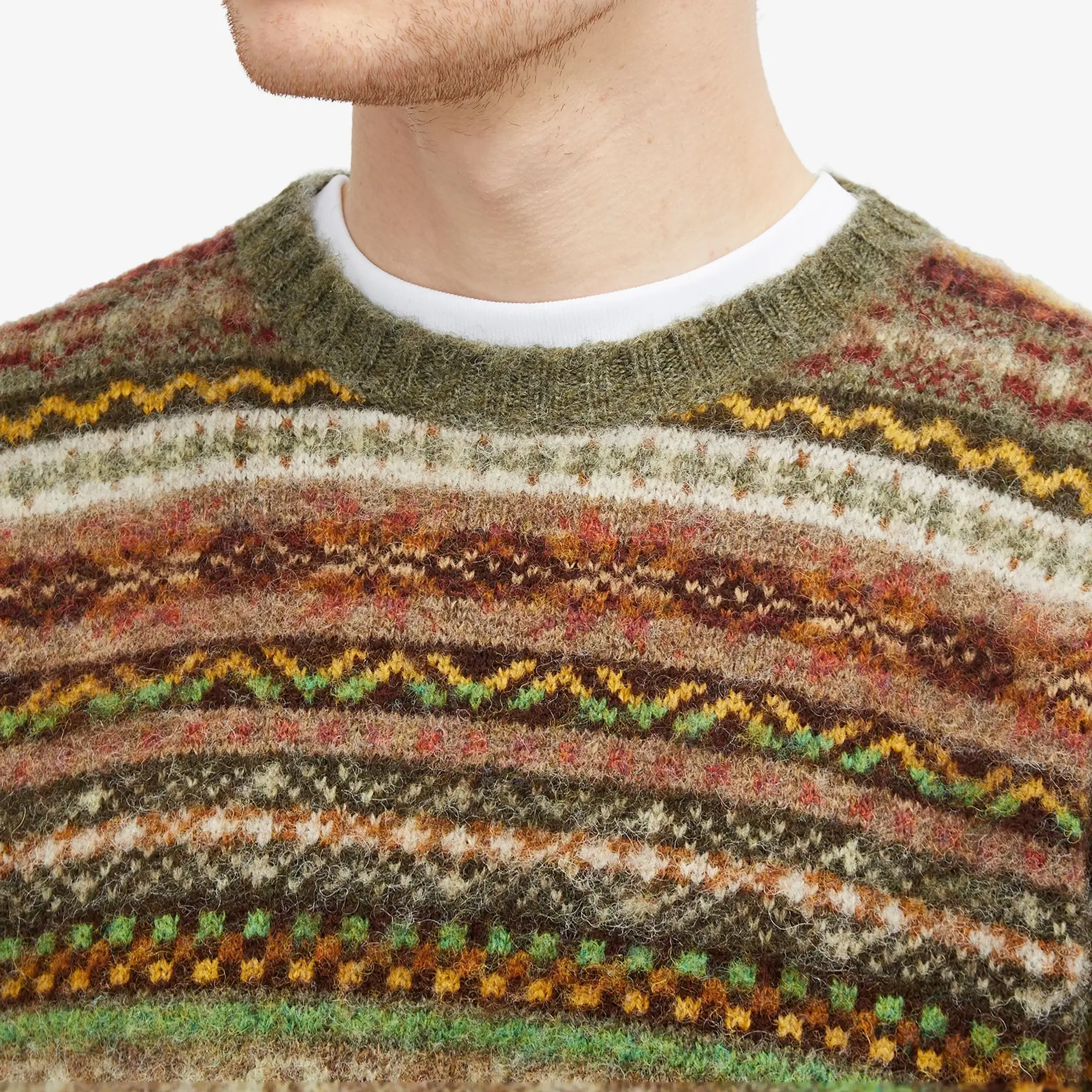 Jamieson's of Shetland Men's Brushed Fair Isle Crew Knit Artichoke