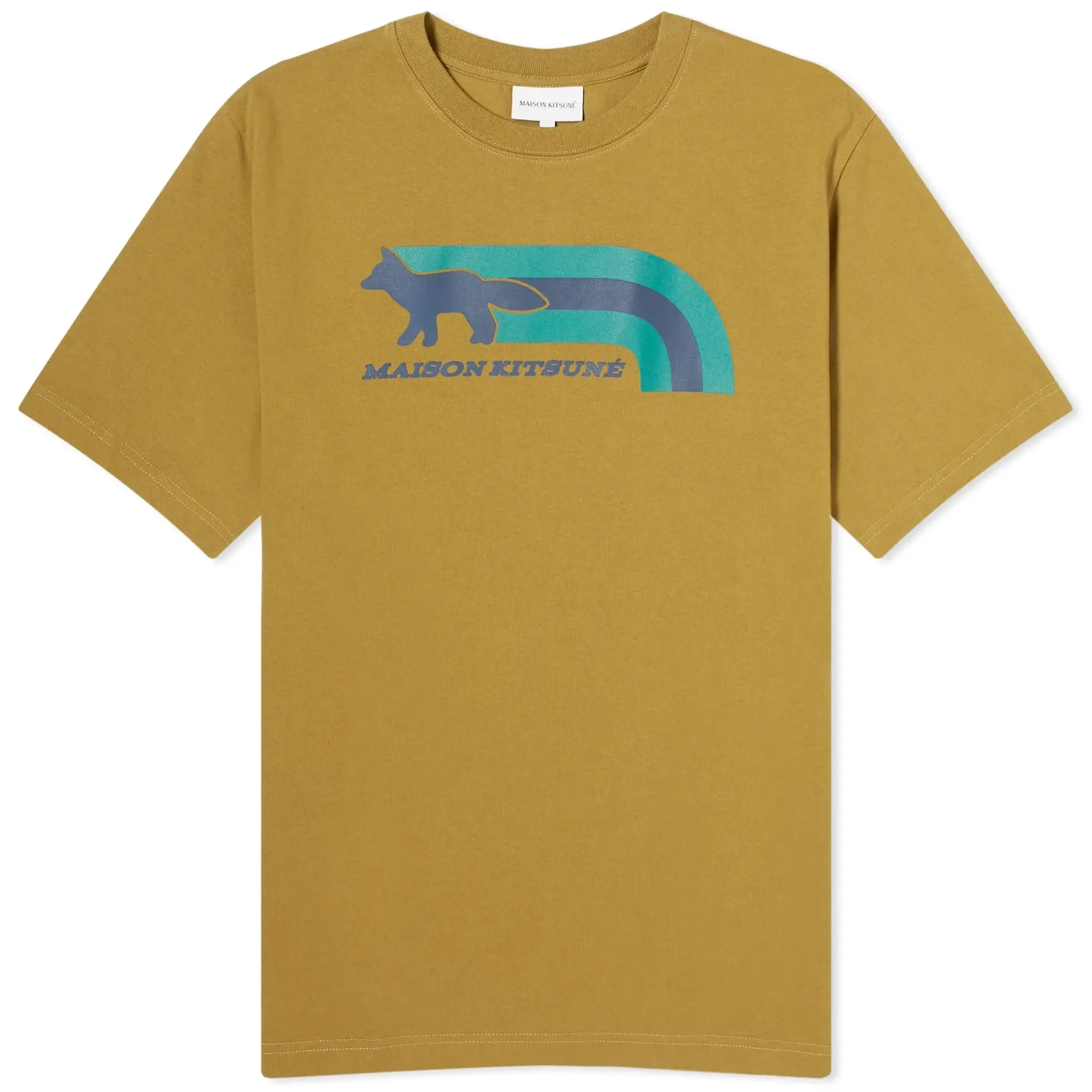 Maison Kitsuné Men's Flash Fox Comfort T-Shirt Khaki Green