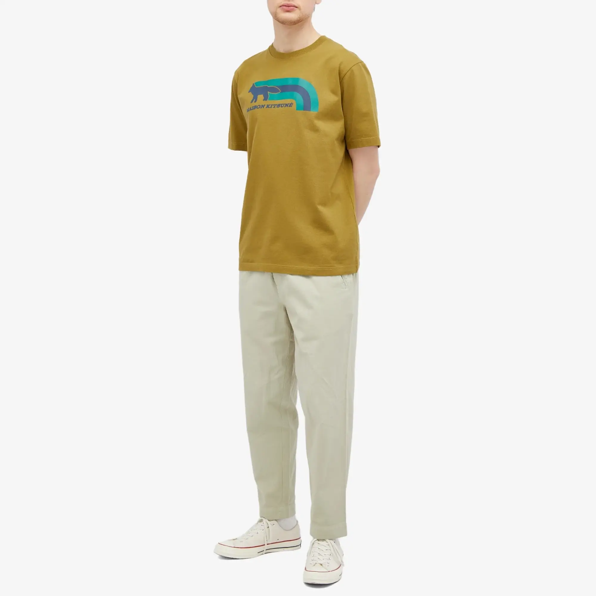 Maison Kitsuné Men's Flash Fox Comfort T-Shirt Khaki Green