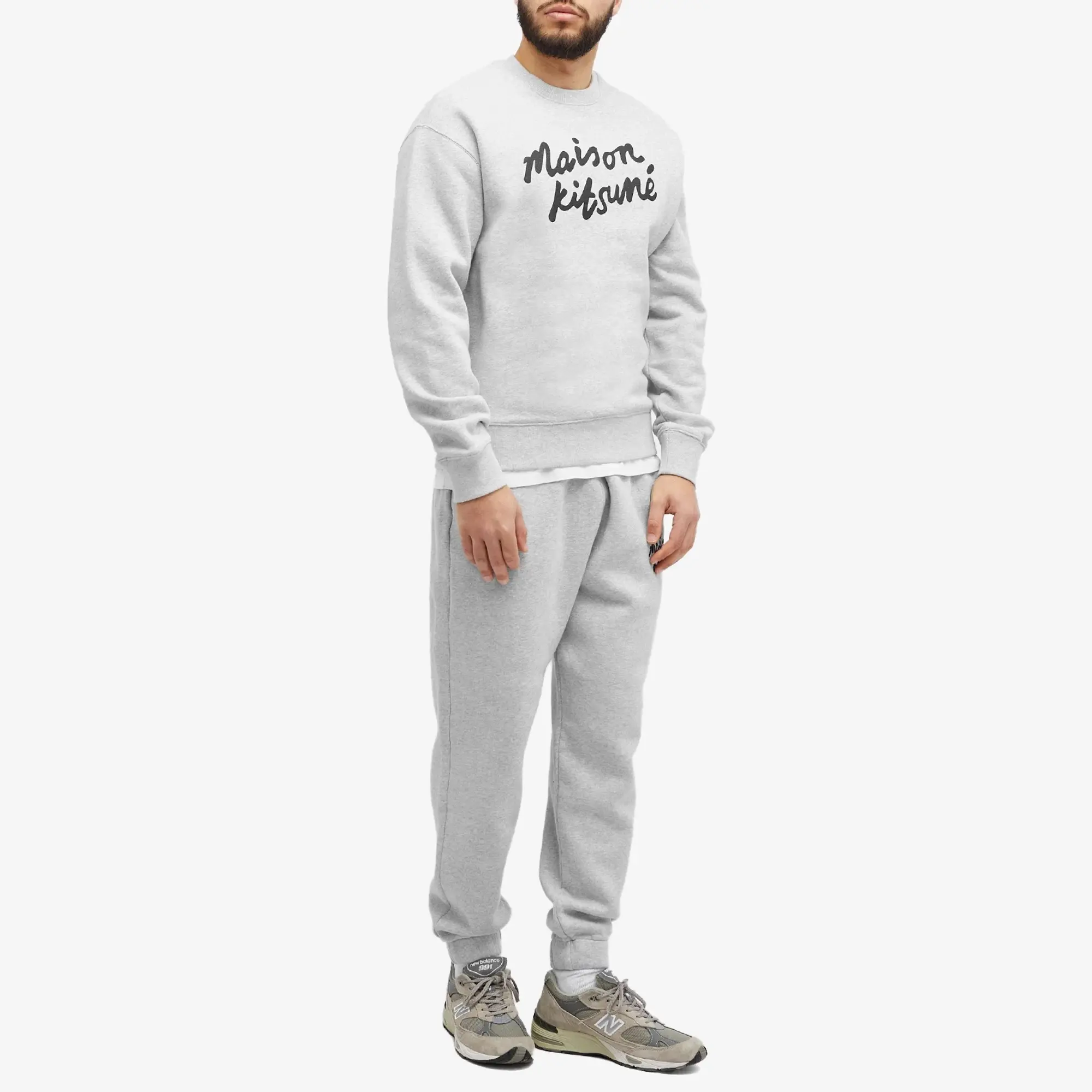 Maison Kitsuné Men's Handwriting Comfort Crew Sweat Light Grey Melange