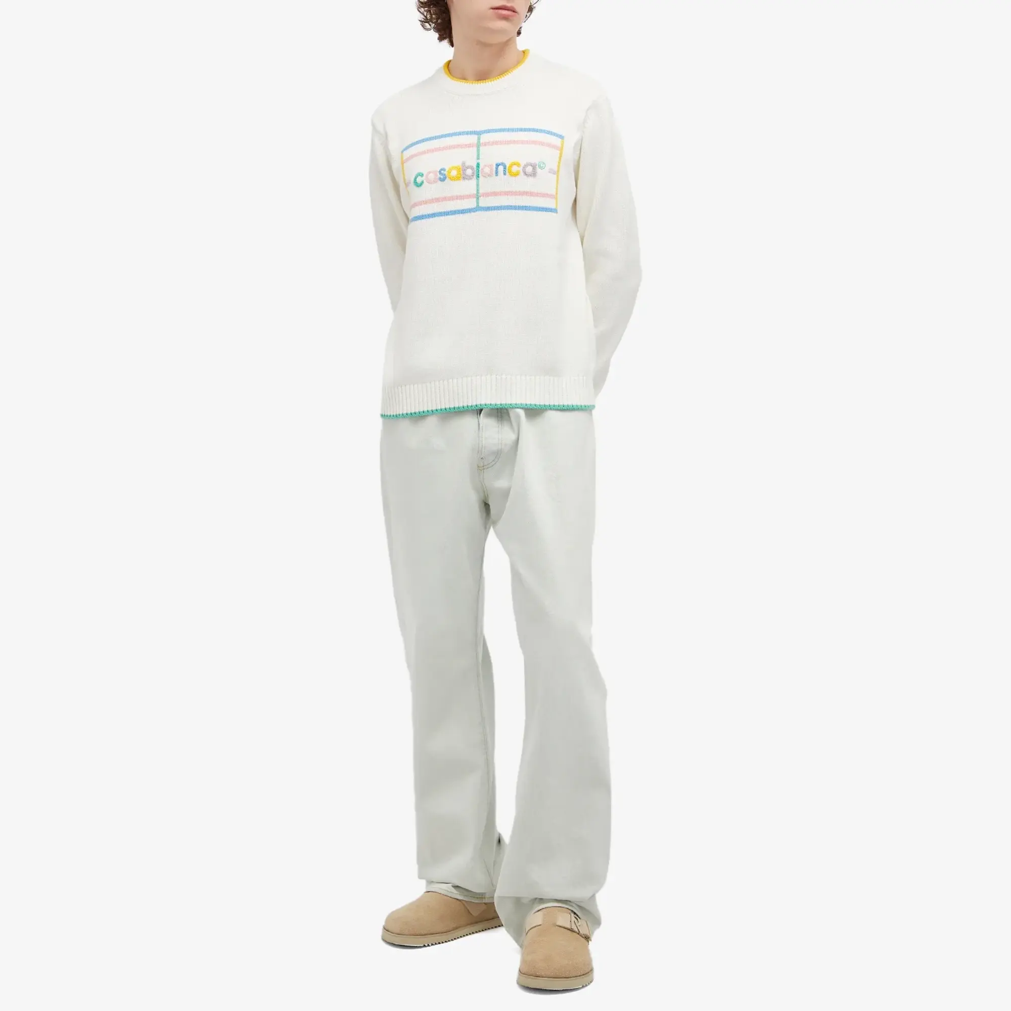 Casablanca Men's Pastel Court Embroidered Jumper Off-White
