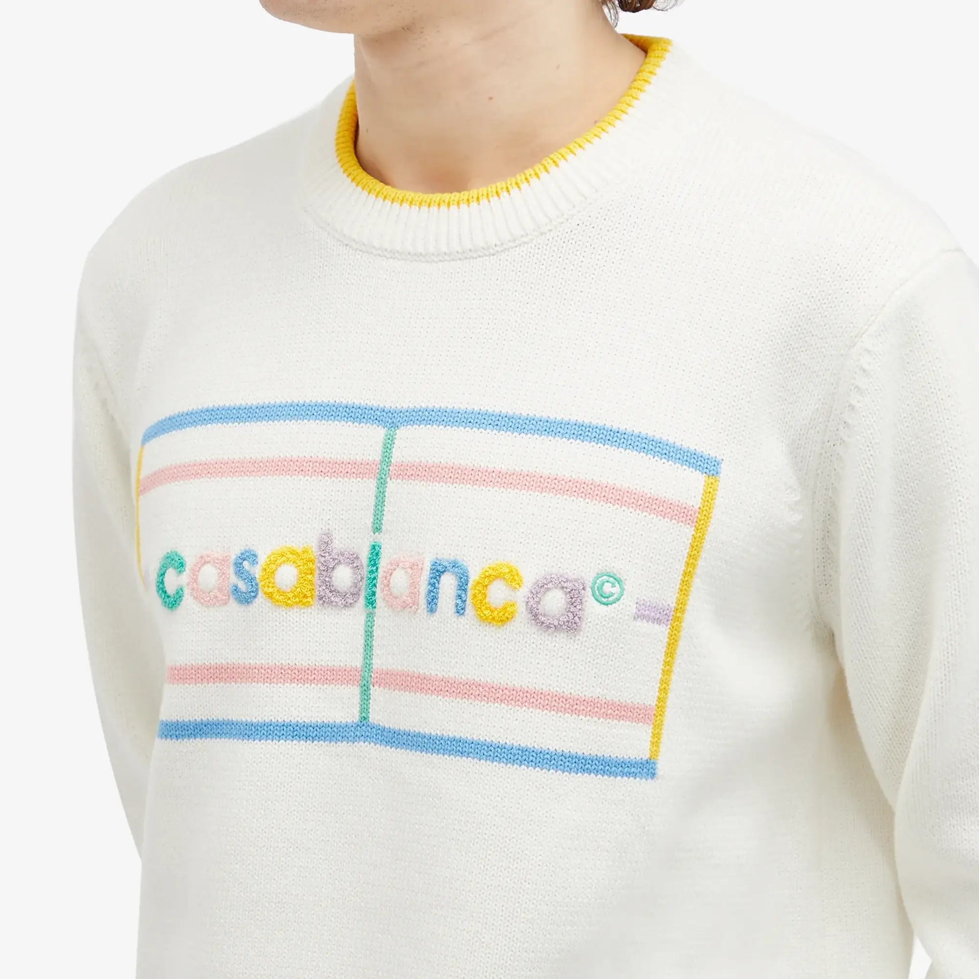 Casablanca Men's Pastel Court Embroidered Jumper Off-White