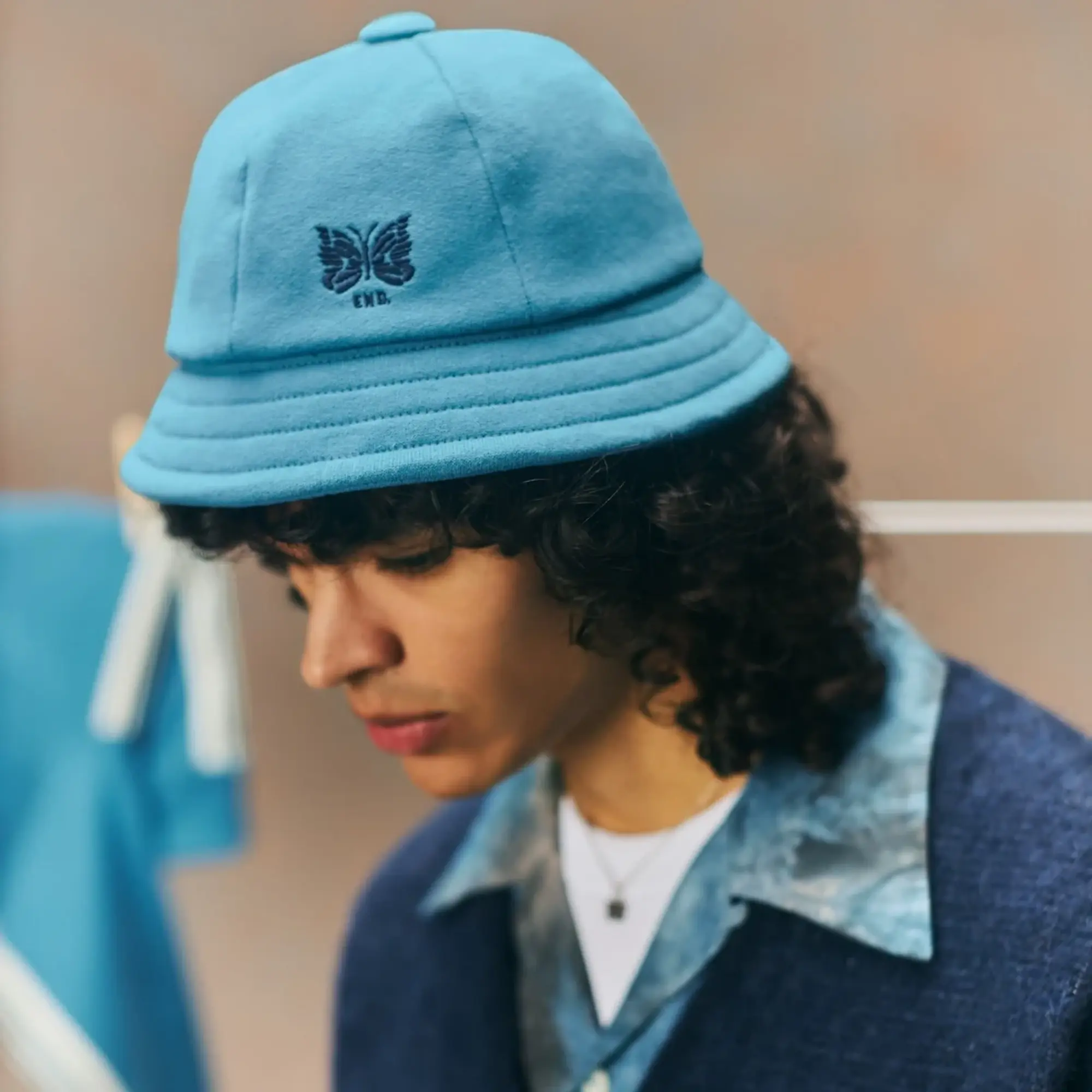 END. x Needles Men's 'Indigo Wash' Bucket Hat