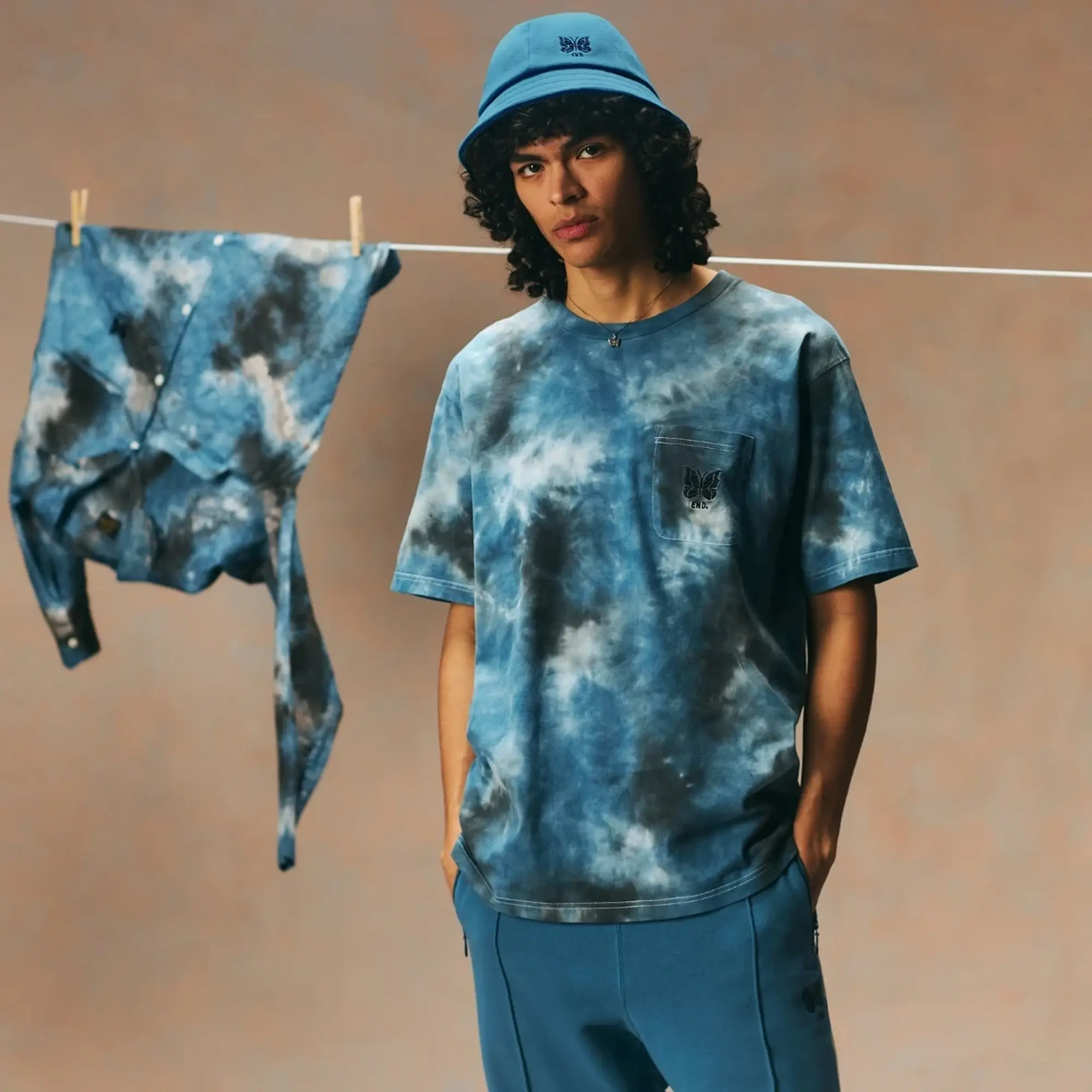 END. x Needles Men's 'Indigo Wash' Inline T-Shirt