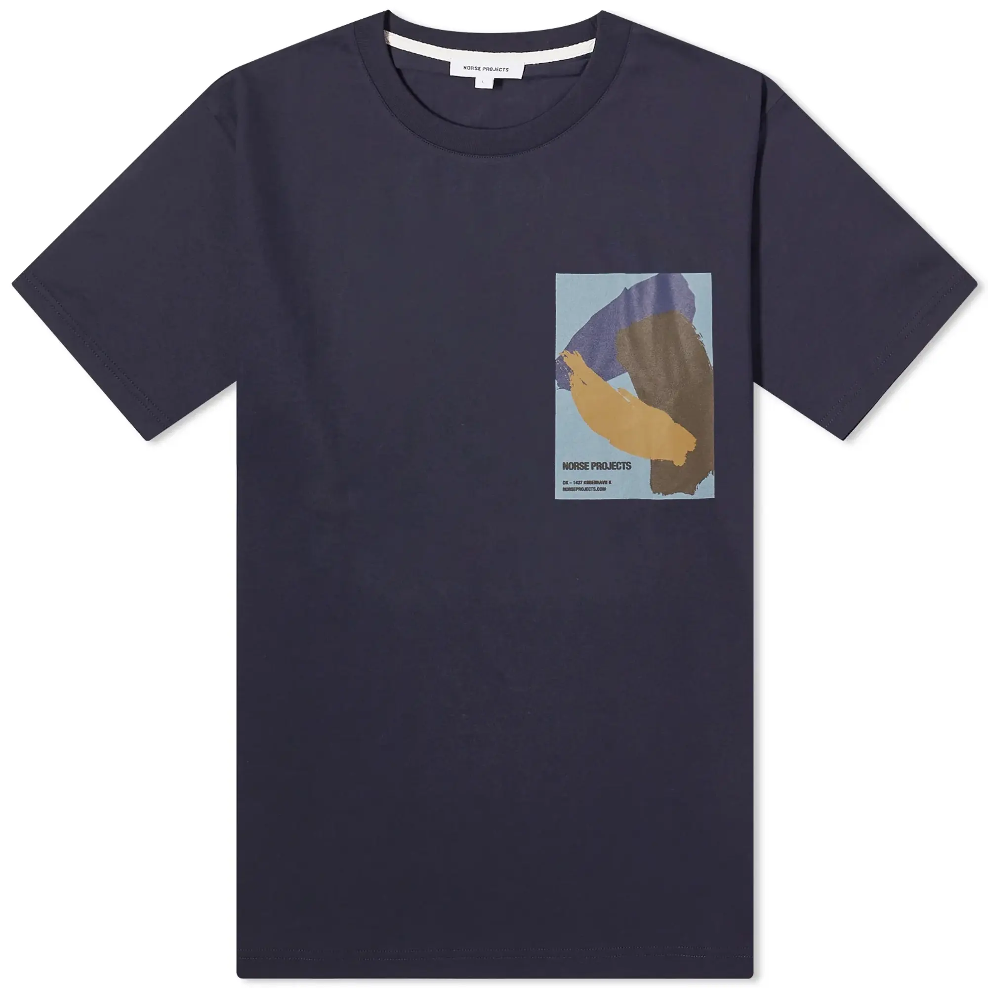 Norse Projects Men's Simon Organic Brush Stroke Print T-Shirt Dark Navy