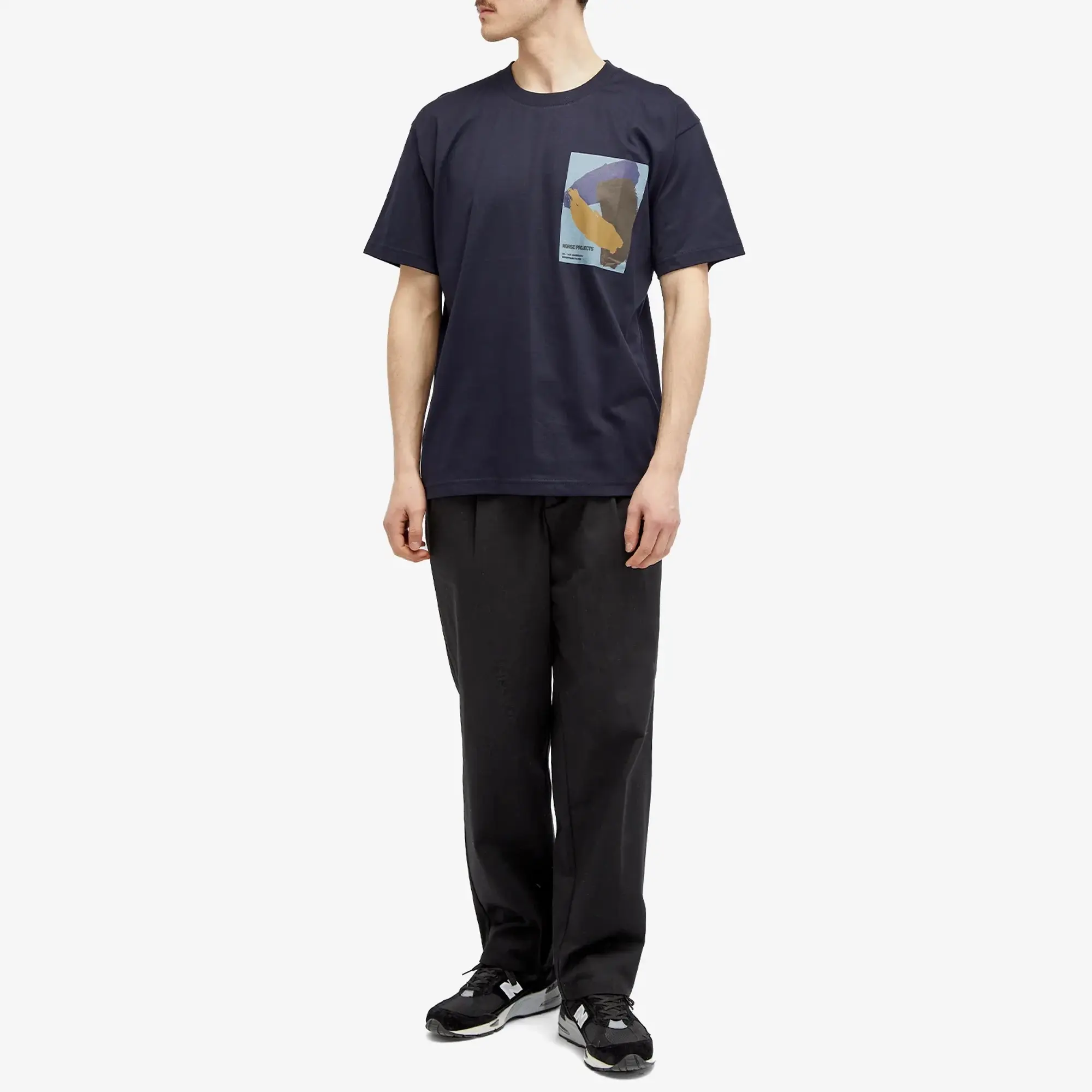 Norse Projects Men's Simon Organic Brush Stroke Print T-Shirt Dark Navy