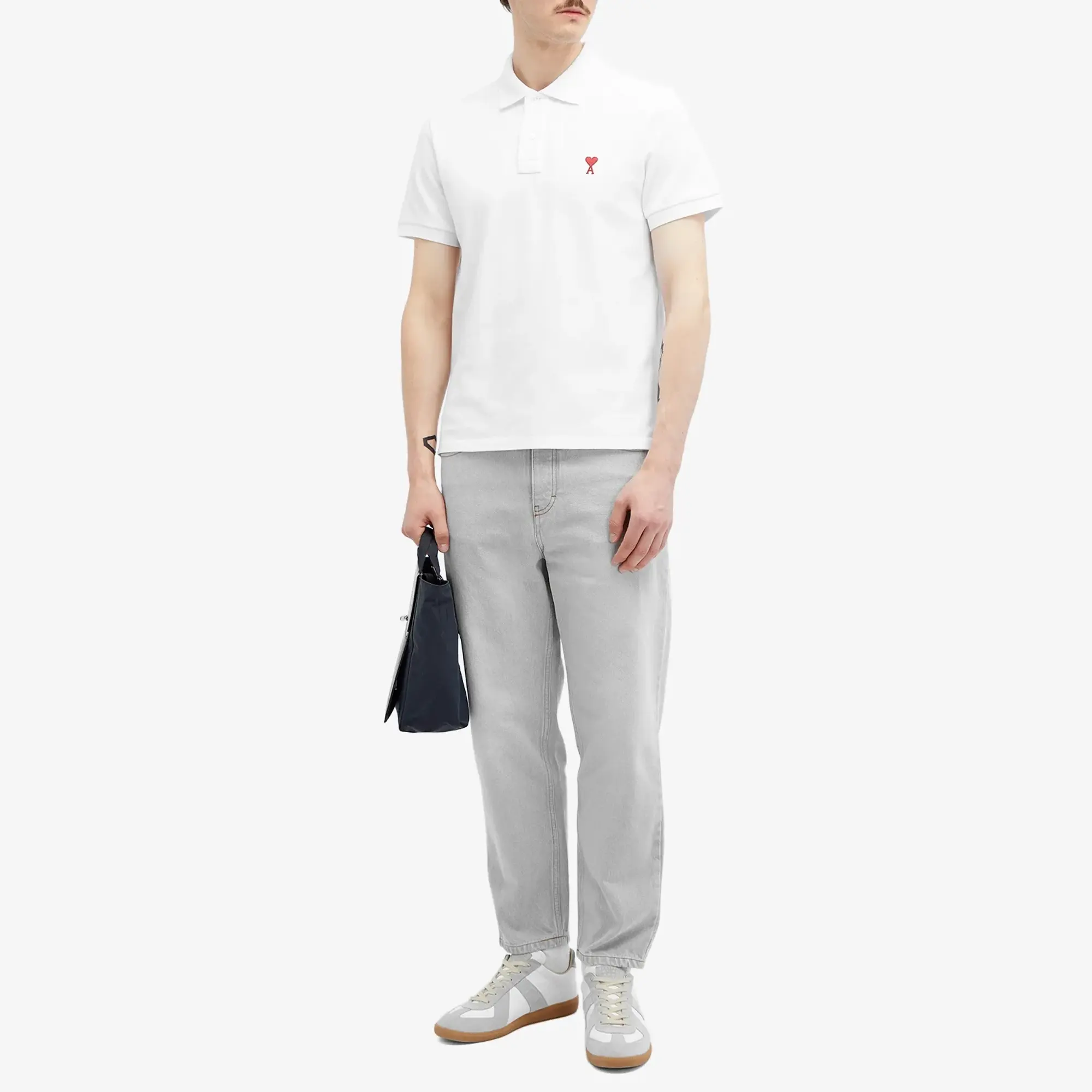 AMI Paris Men's Small A Heart Polo White