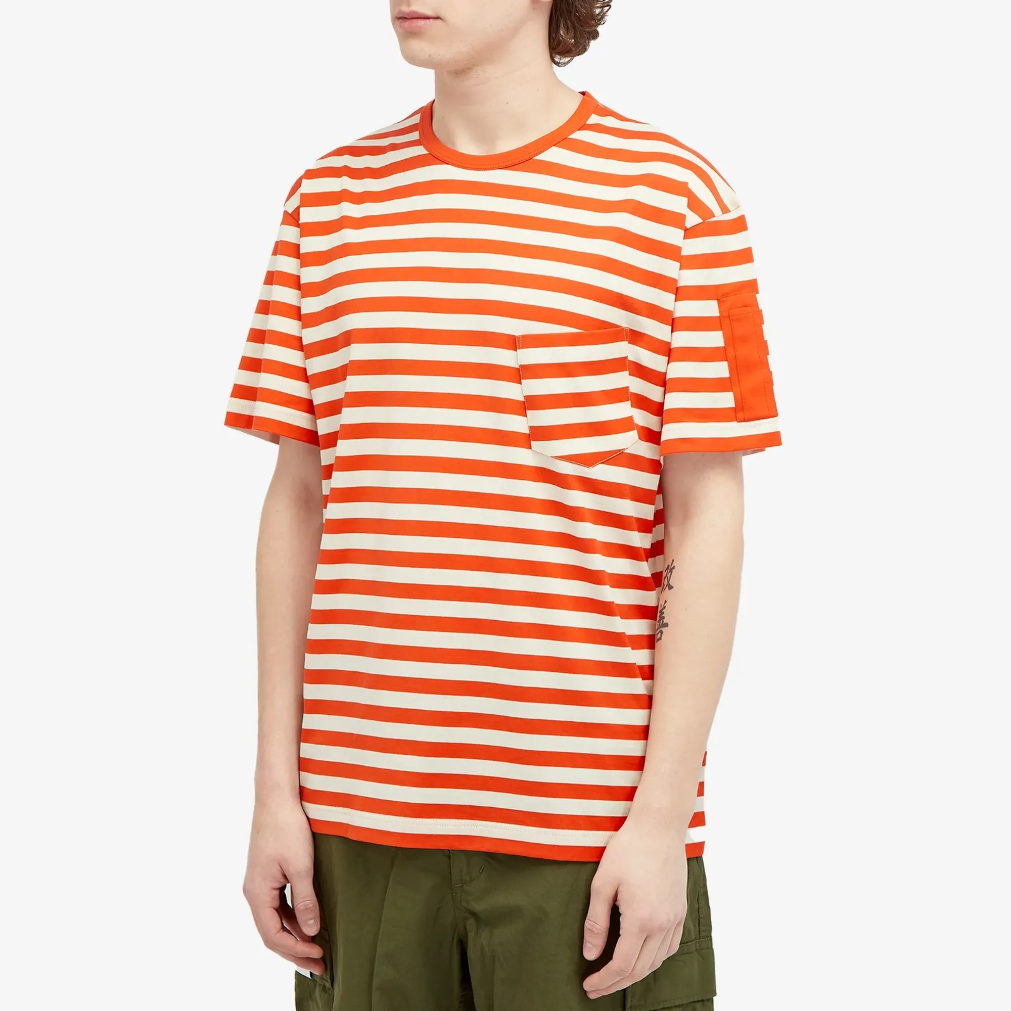Sunspel Men's x Nigel Cabourn Stripe Pocket T-shirt Orange/Stone