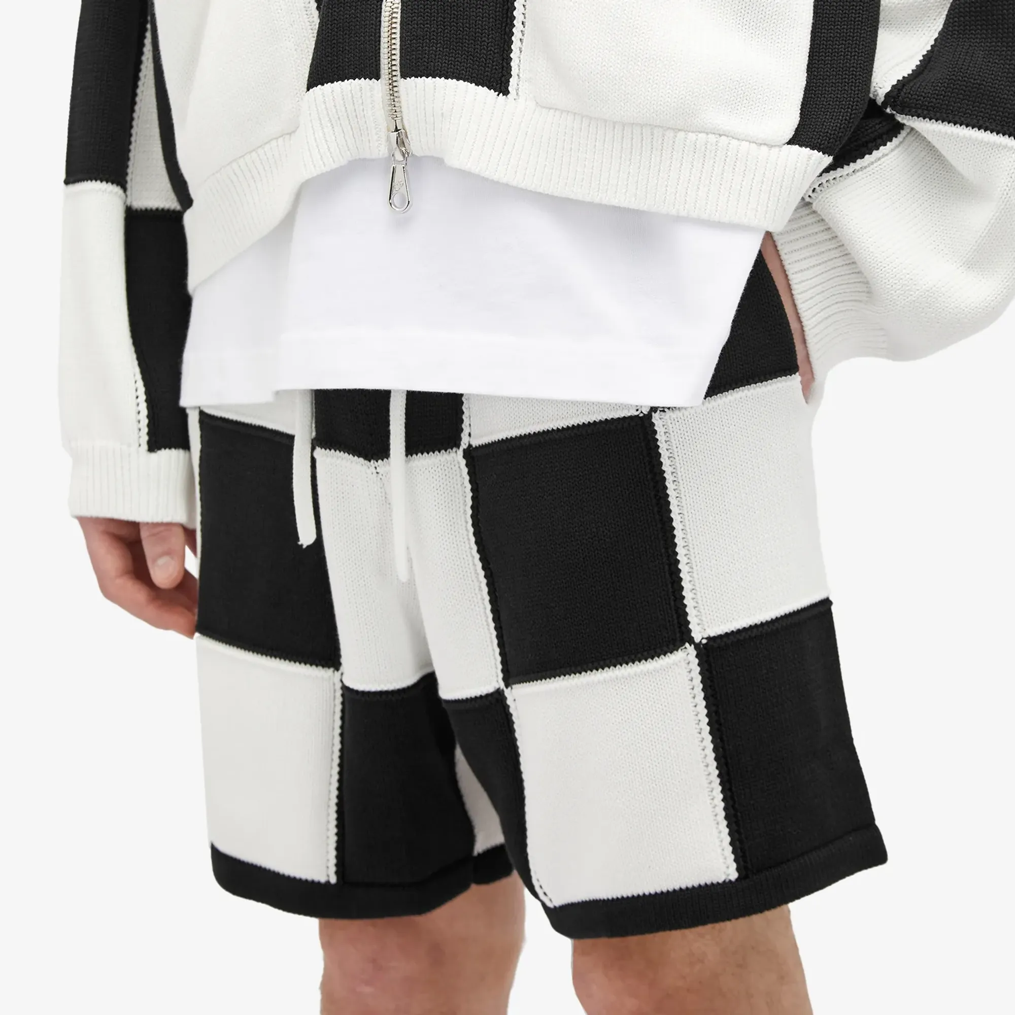 Cole Buxton Men's Checkered Knit Shorts Black/White | CHKSH-BKW
