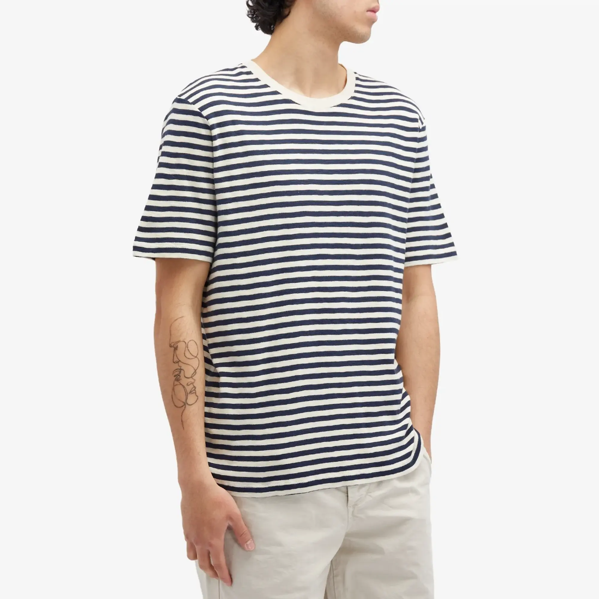 Folk Men's Classic Stripe T-Shirt Ecru Navy