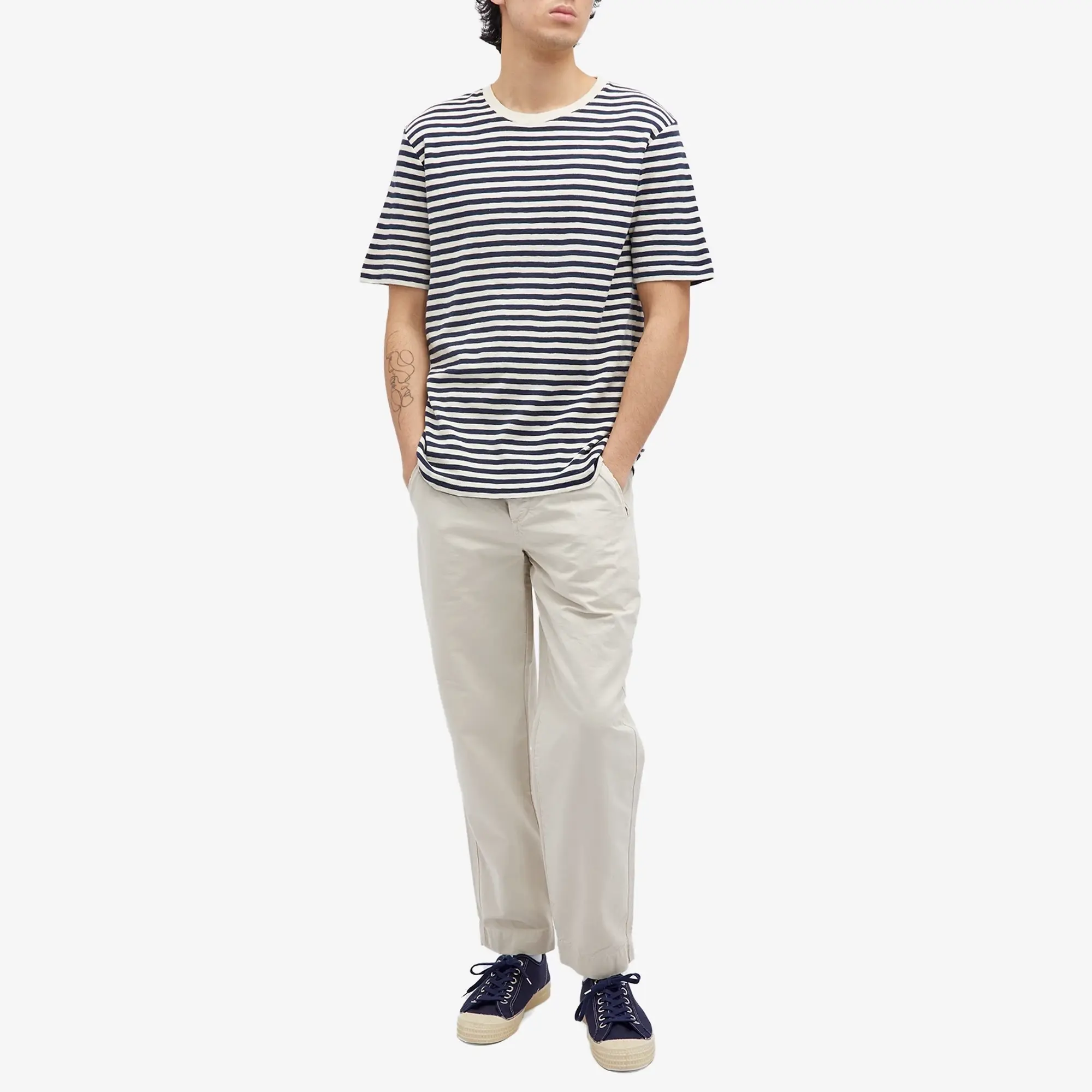 Folk Men's Classic Stripe T-Shirt Ecru Navy