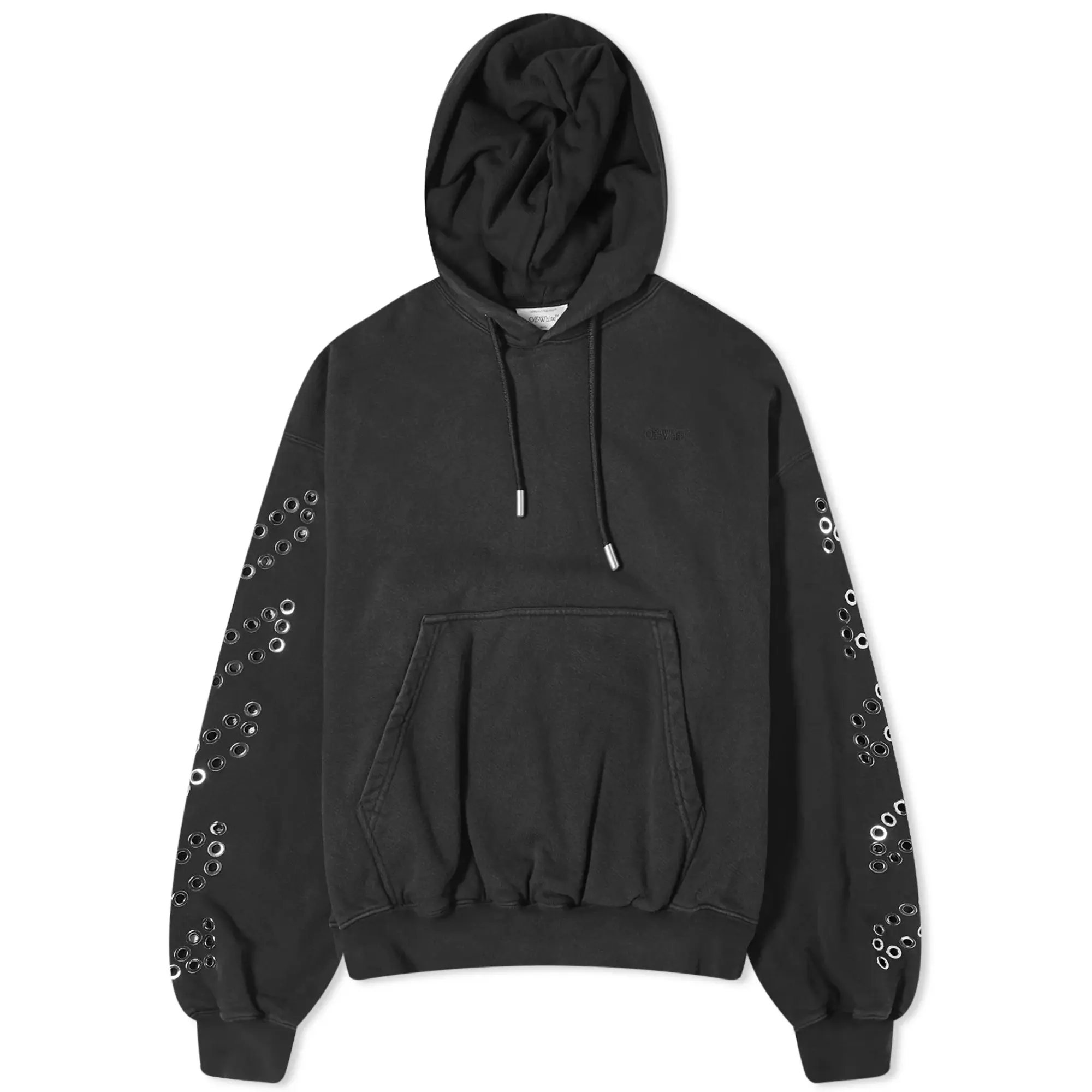 Off-White Men's Eyelet Diagonal Popover Hoodie Black