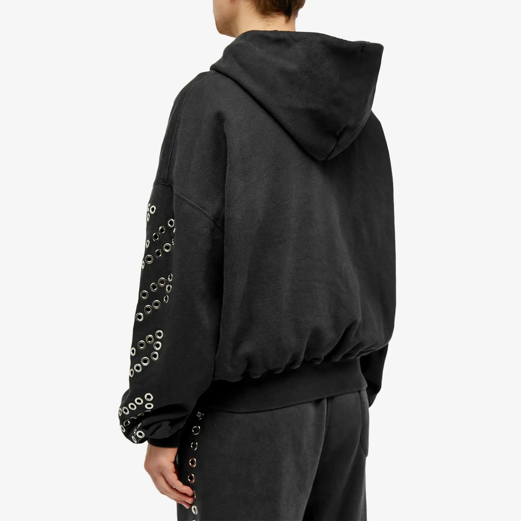 Off-White Men's Eyelet Diagonal Popover Hoodie Black