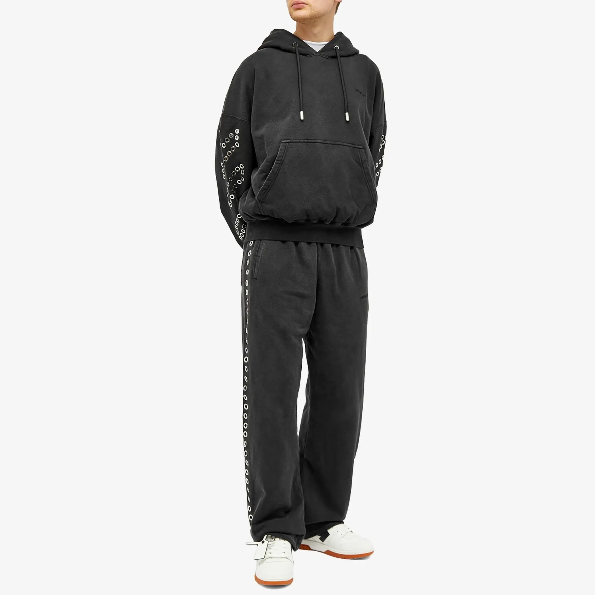 Off-White Men's Eyelet Diagonal Popover Hoodie Black