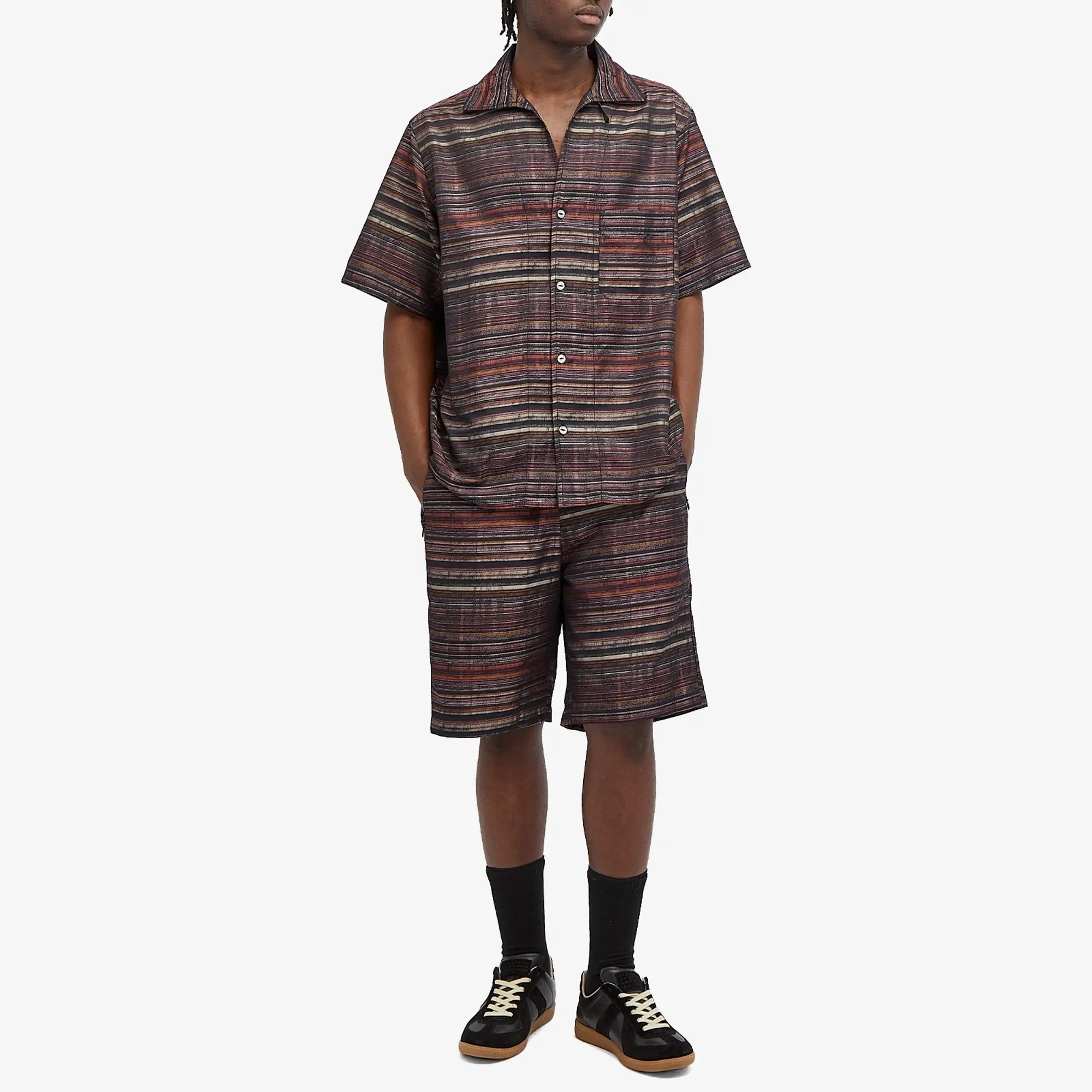 Needles Men's Multi Stripe Basketball Short Black/Pink
