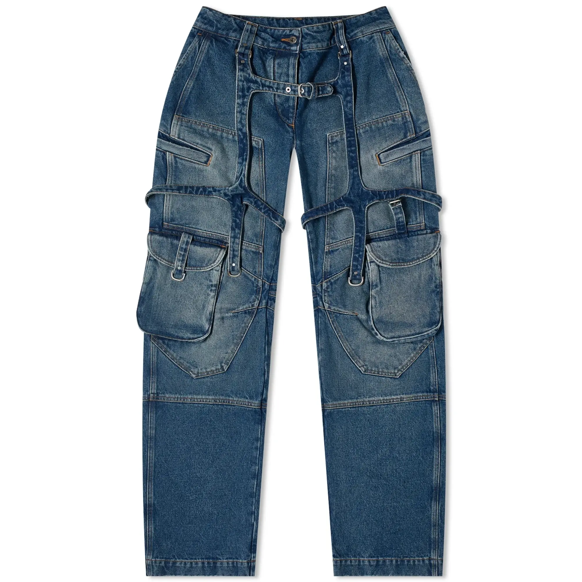 Off-White Women's Cargo Oversized Denim Pants Blue