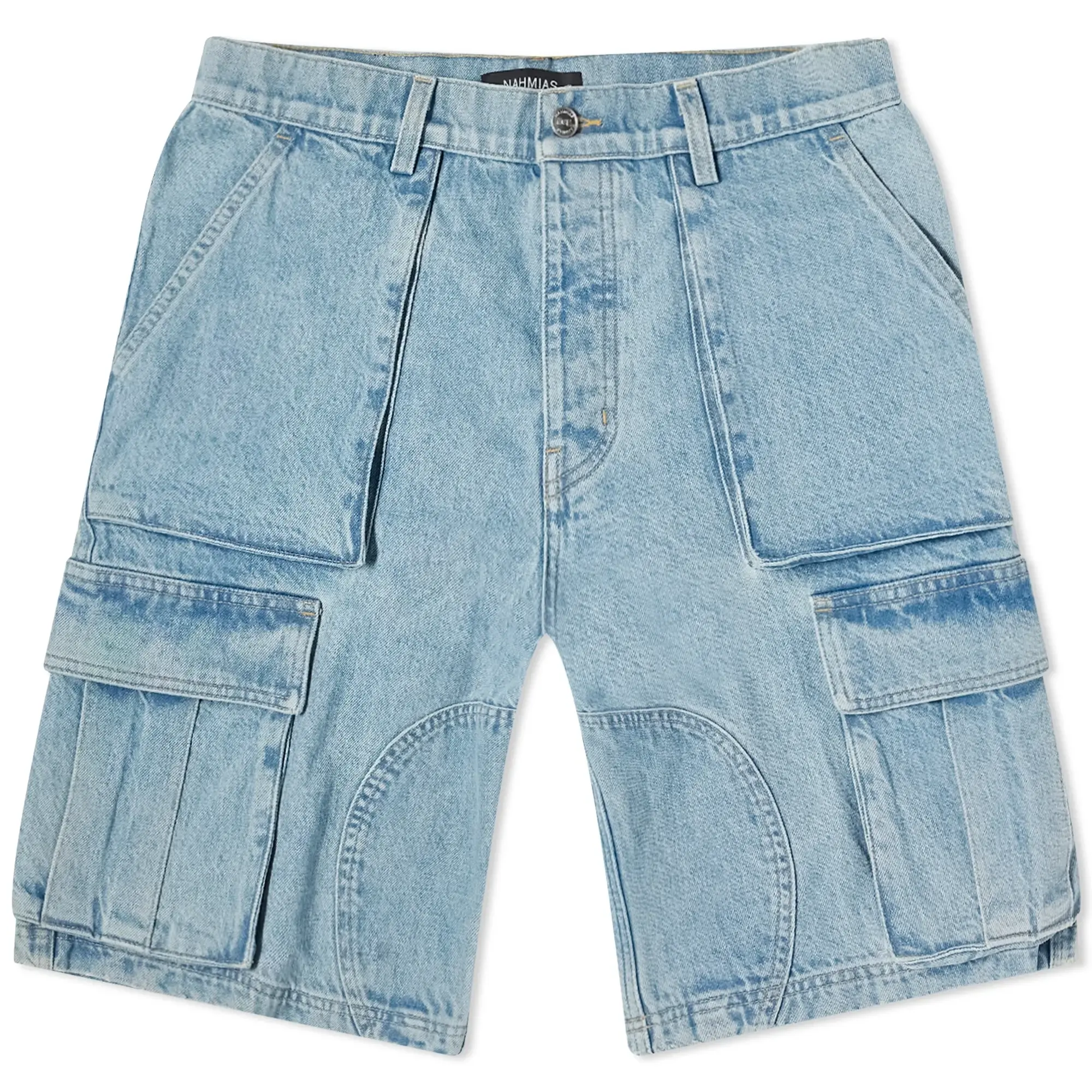 Nahmias Men's Denim Logo Cargo Shorts Light Wash